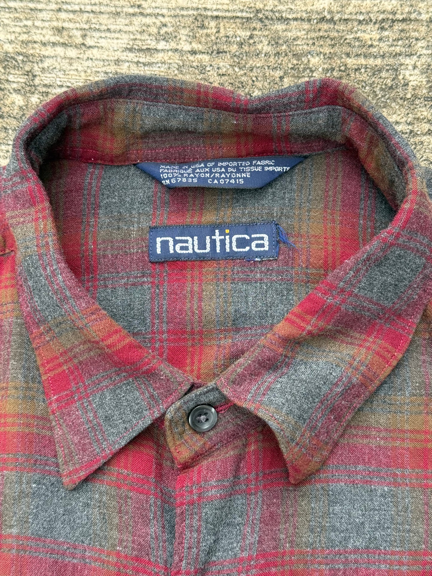 1990s Nautica Oversized Plaid Rayon Shirt – Vintage USA Made Men’s Long Sleeve