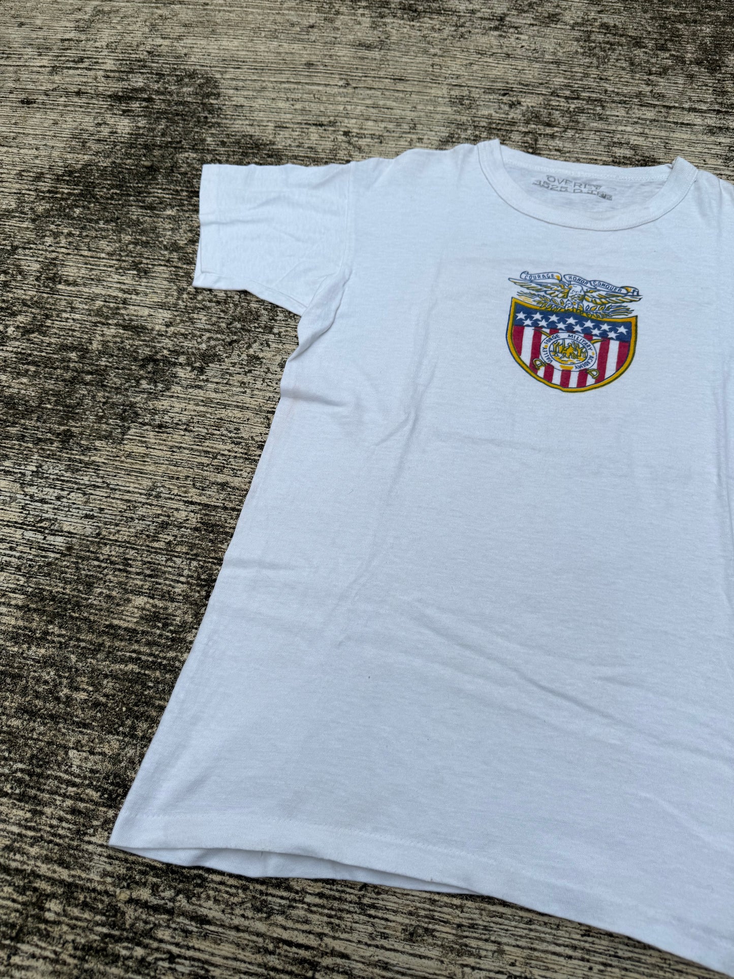 Rare 1940s Valley Forge Military Academy T-Shirt Vintage Single Stitch White Tee USA Eagle Crest Graphic