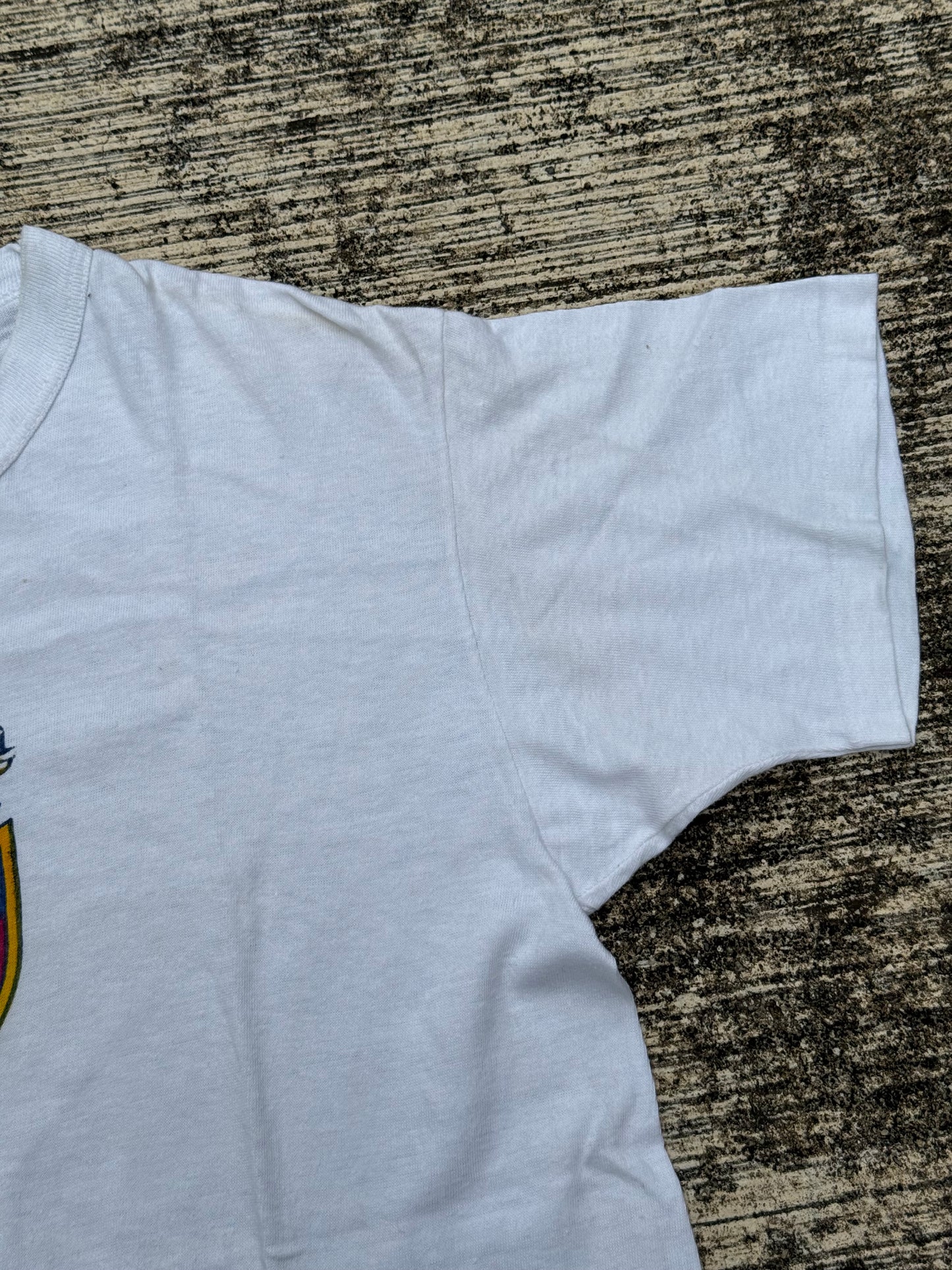 Rare 1940s Valley Forge Military Academy T-Shirt Vintage Single Stitch White Tee USA Eagle Crest Graphic