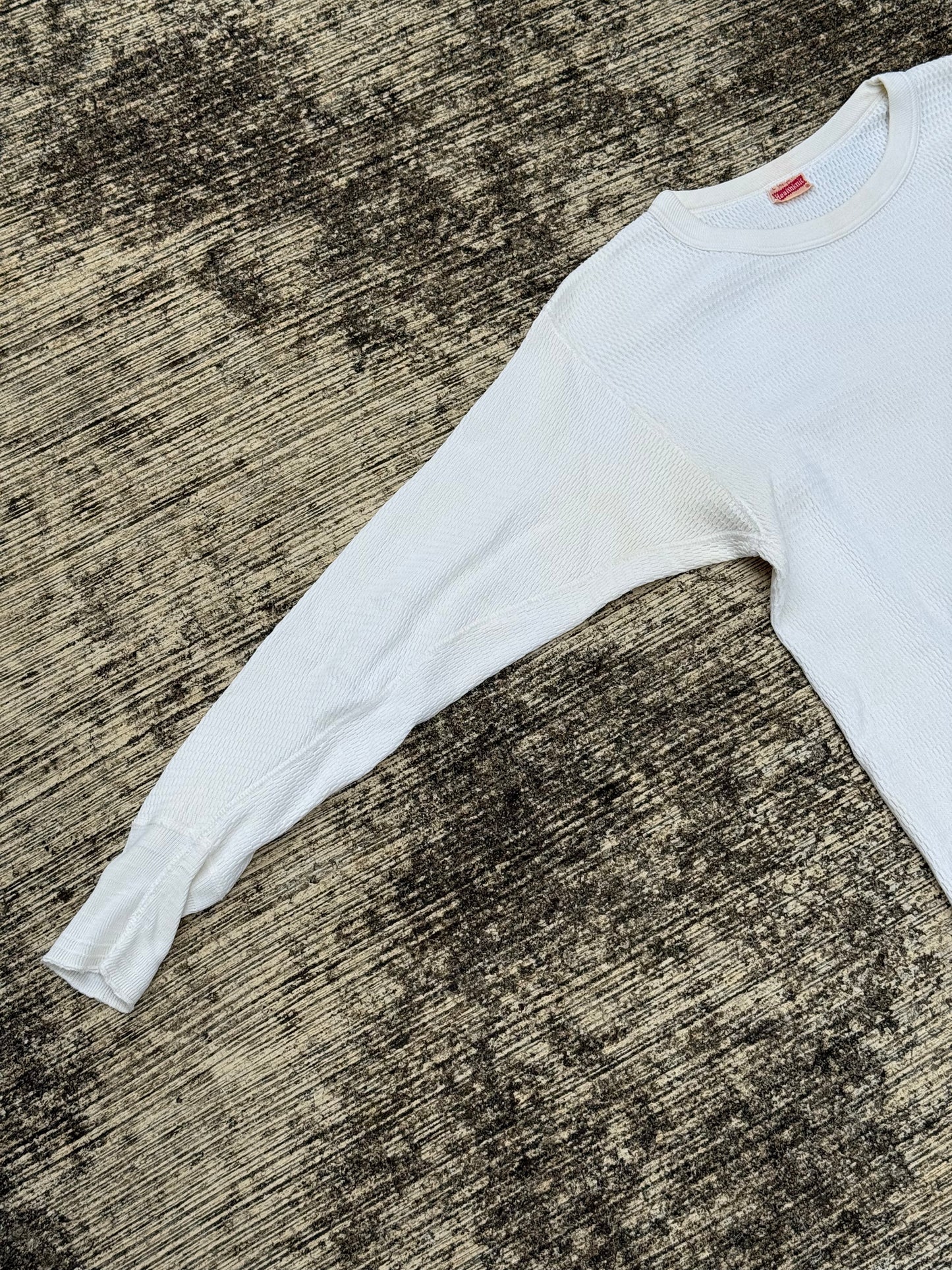 Vintage 1950s Healthknit Thermal Long Sleeve Shirt White Waffle Knit USA