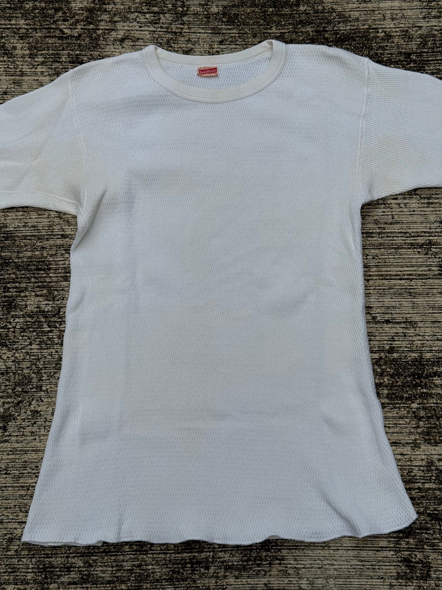 Vintage 1950s Healthknit Thermal Long Sleeve Shirt White Waffle Knit USA