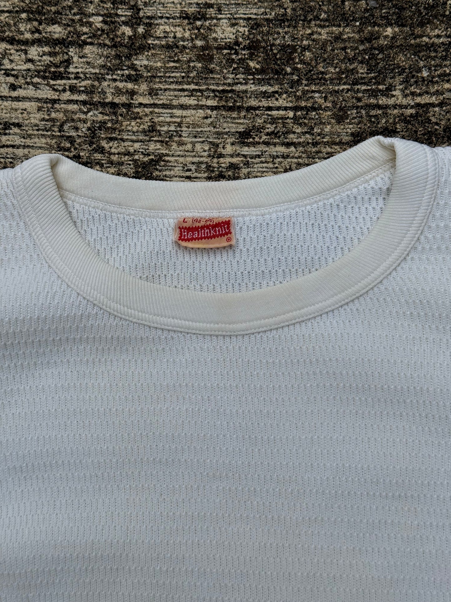Vintage 1950s Healthknit Thermal Long Sleeve Shirt White Waffle Knit USA
