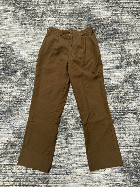 Rare 1960s Brown Wool Work Trousers Vintage European Tailored Slacks