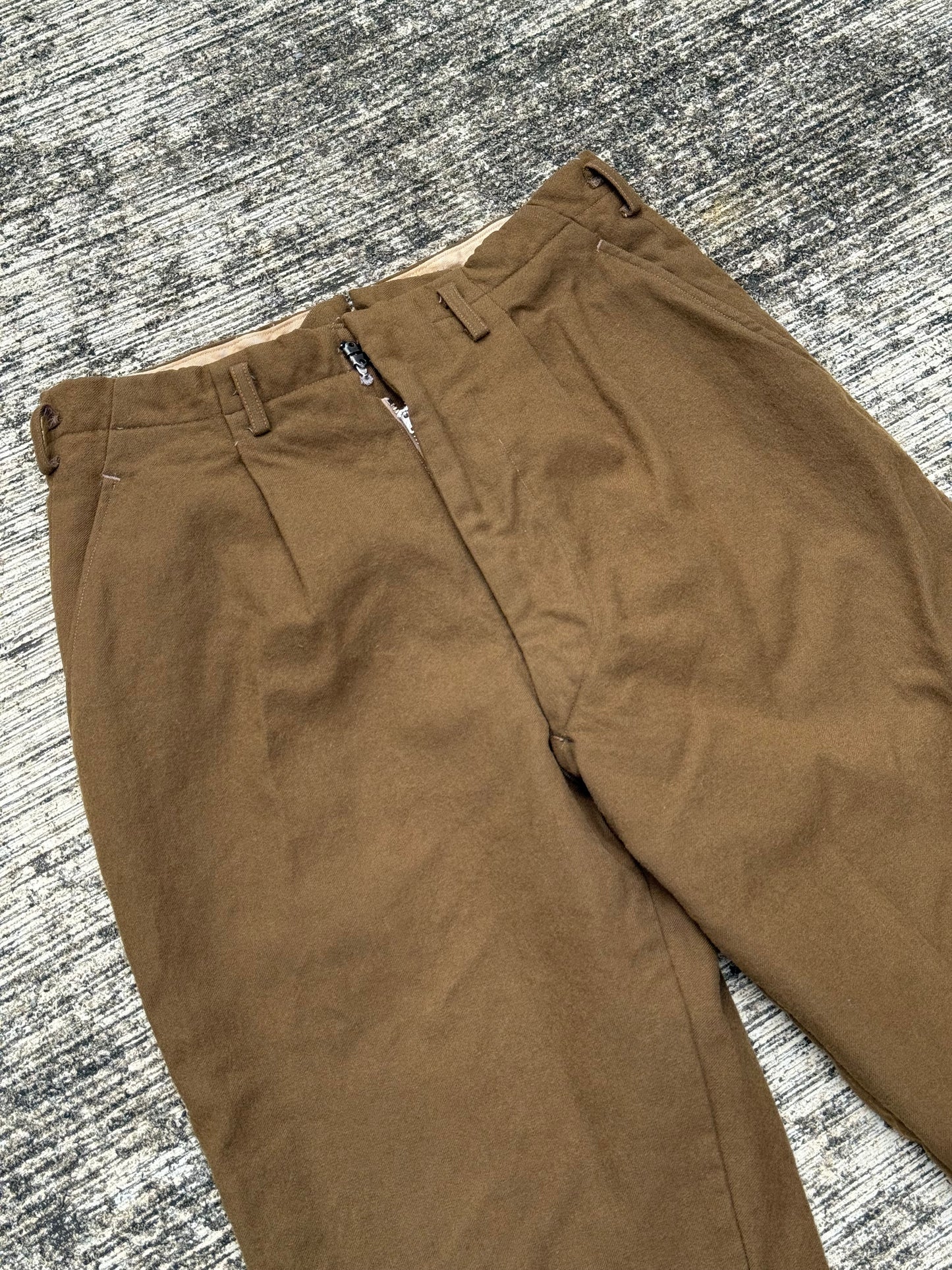Rare 1960s Brown Wool Work Trousers Vintage European Tailored Slacks