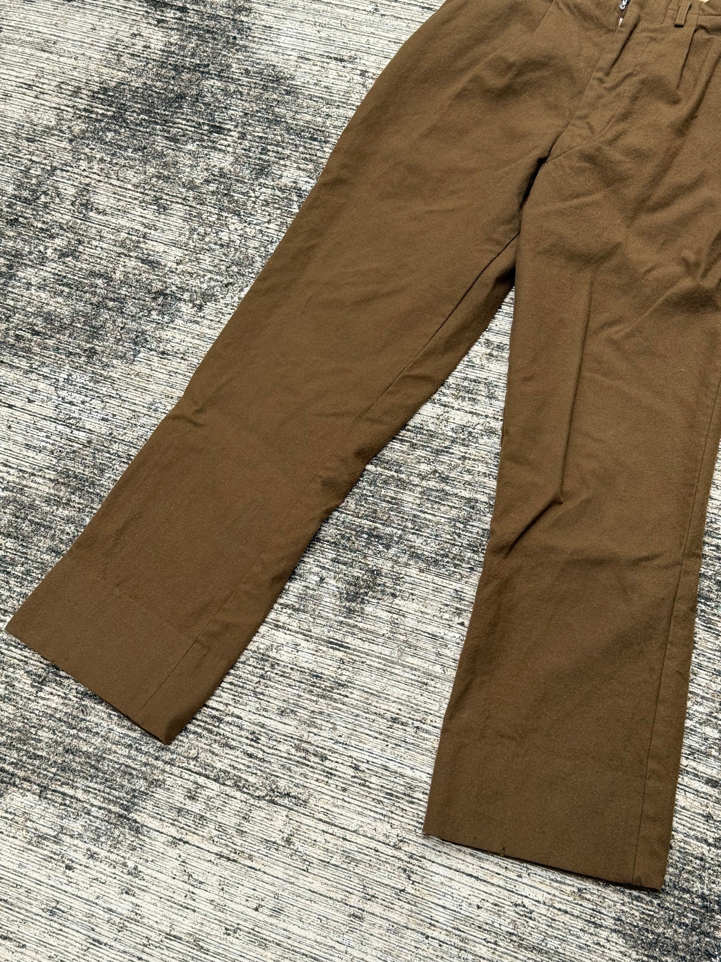 Rare 1960s Brown Wool Work Trousers Vintage European Tailored Slacks