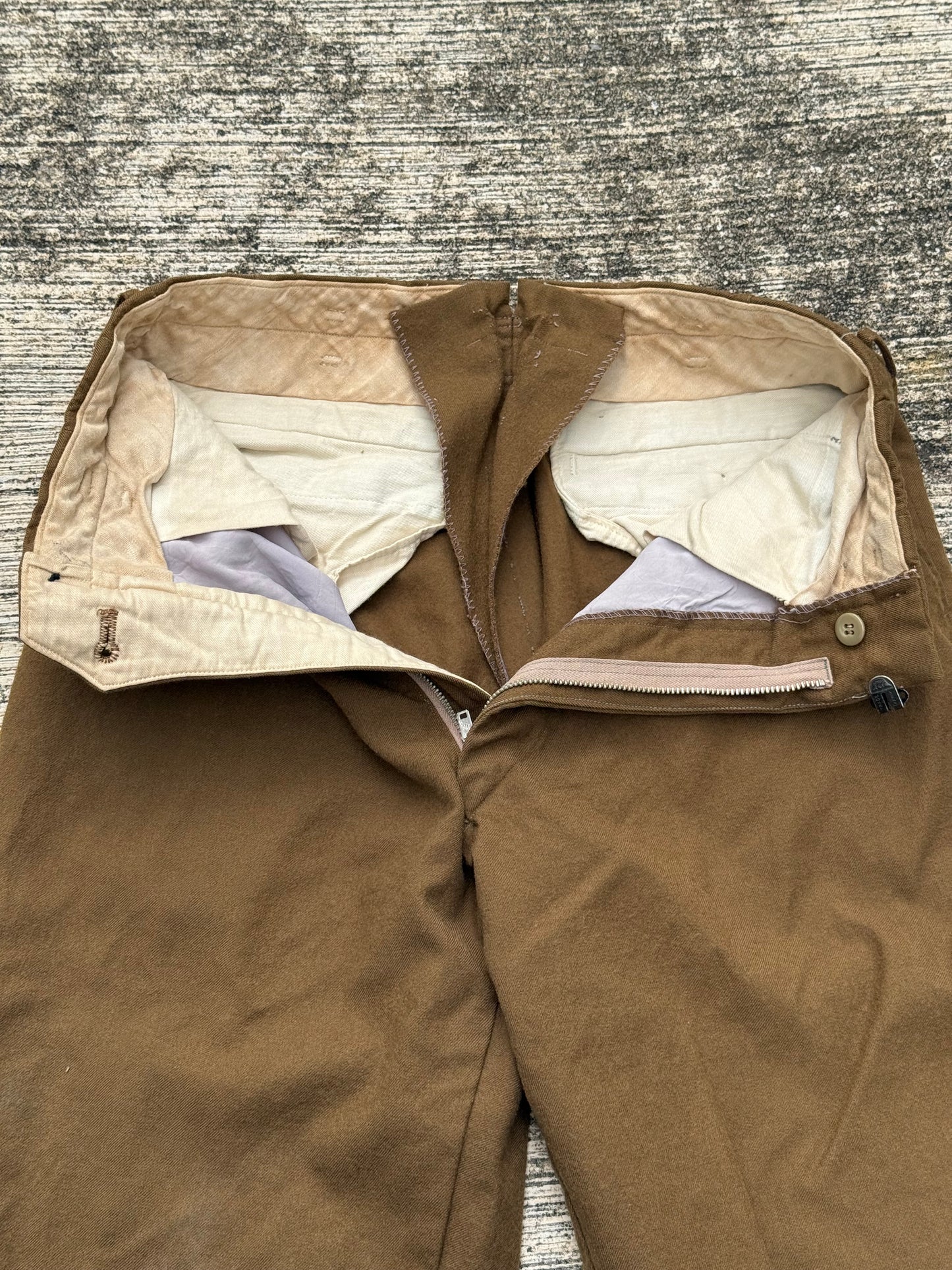 Rare 1960s Brown Wool Work Trousers Vintage European Tailored Slacks