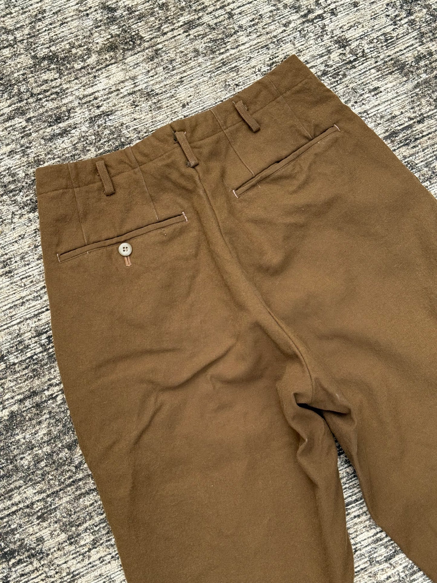 Rare 1960s Brown Wool Work Trousers Vintage European Tailored Slacks