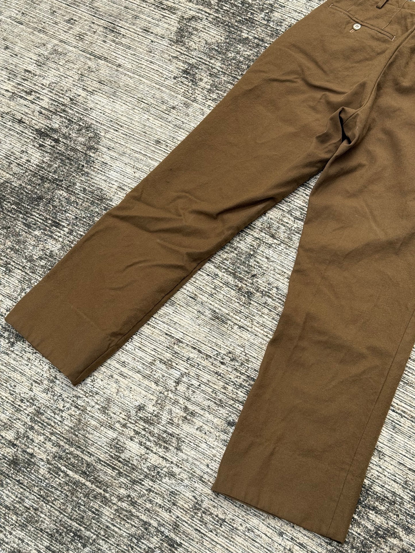 Rare 1960s Brown Wool Work Trousers Vintage European Tailored Slacks