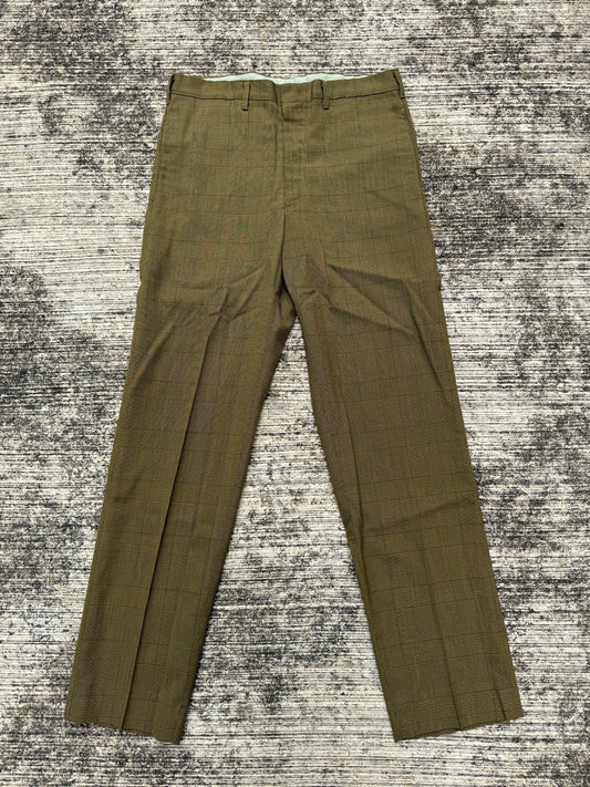 Vintage 1960s Post-Grad Glen Check Pants with Talon Zipper – Olive Brown Plaid Dress Trousers