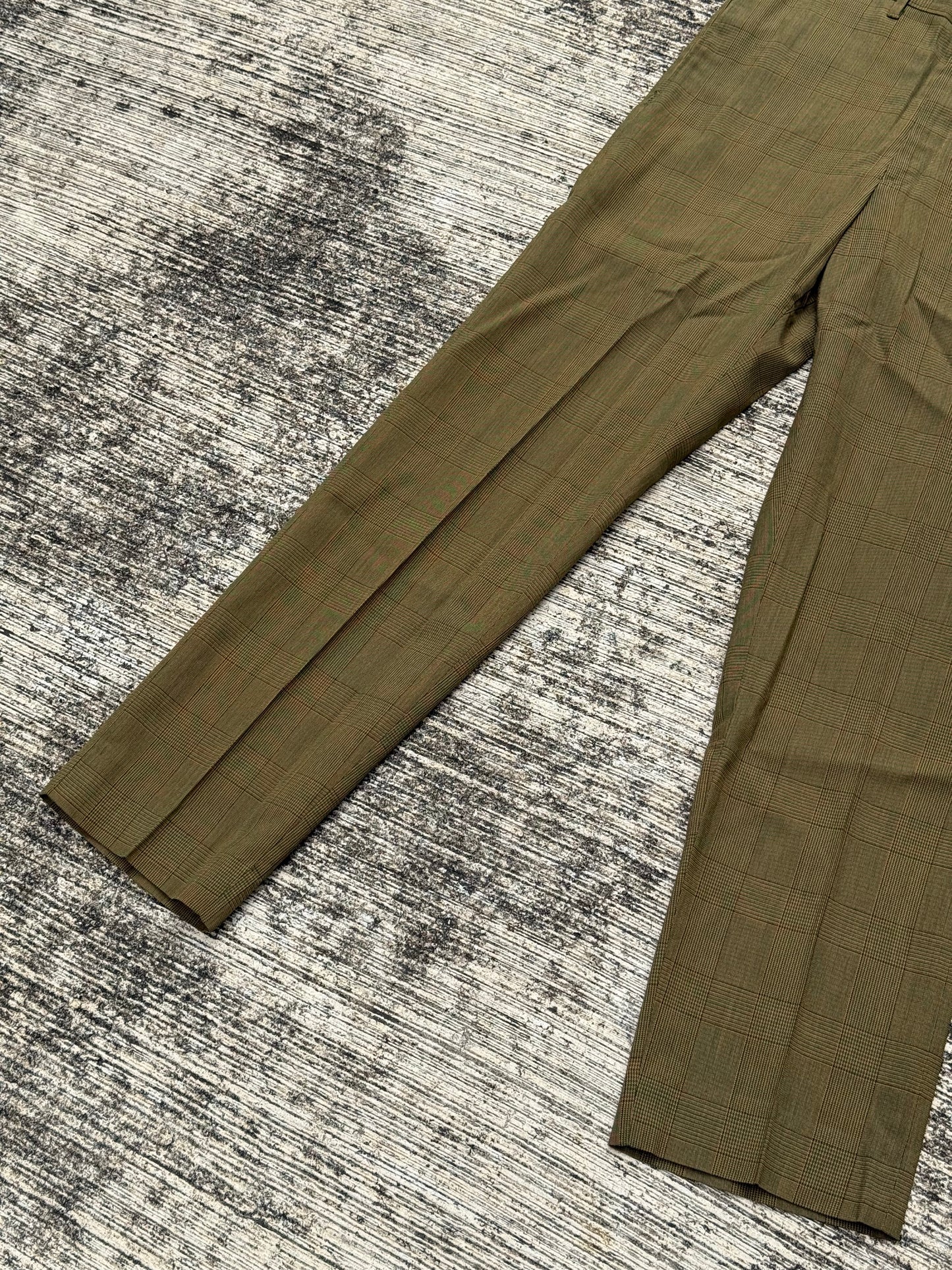 Vintage 1960s Post-Grad Glen Check Pants with Talon Zipper – Olive Brown Plaid Dress Trousers
