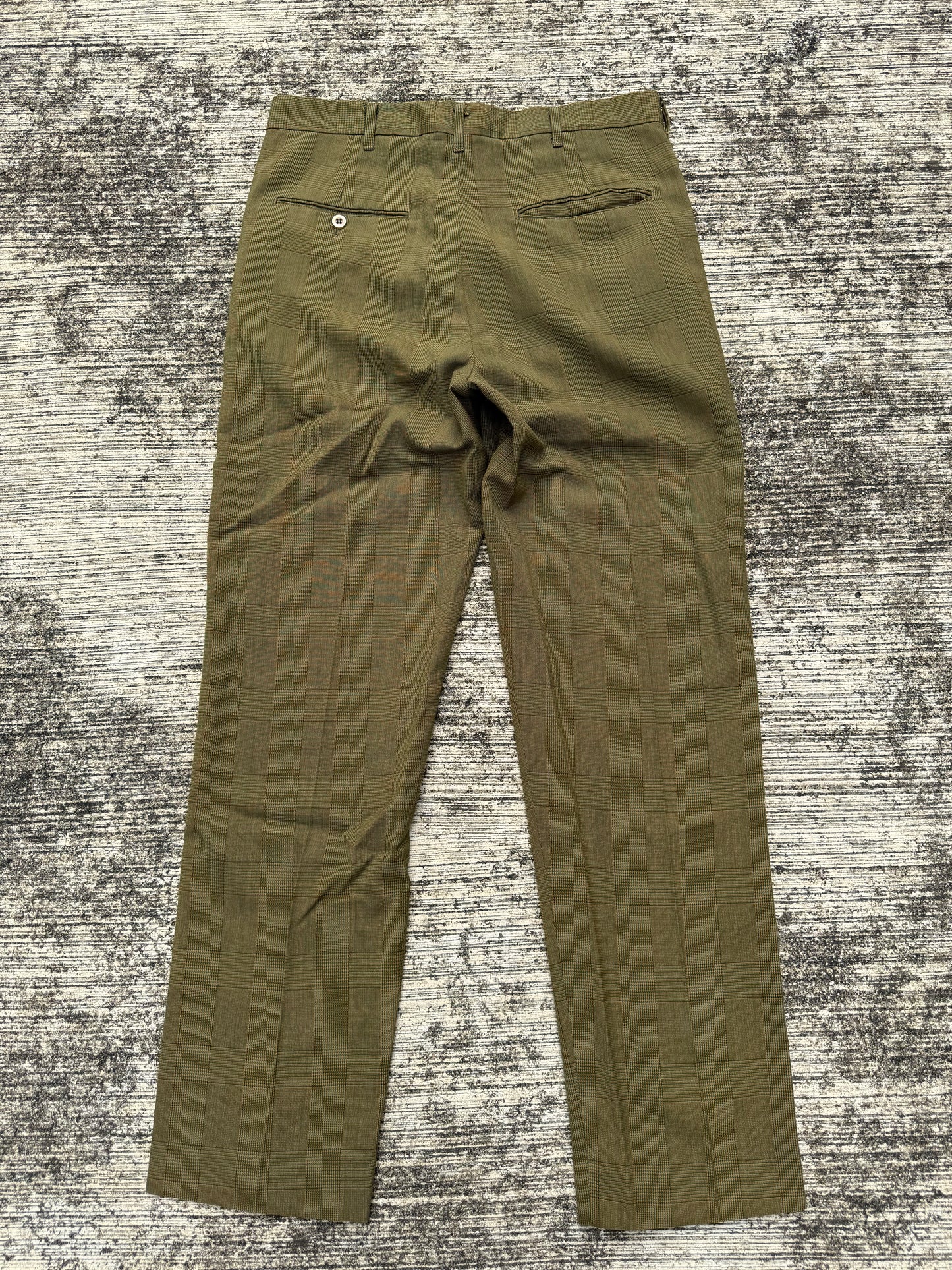 Vintage 1960s Post-Grad Glen Check Pants with Talon Zipper – Olive Brown Plaid Dress Trousers