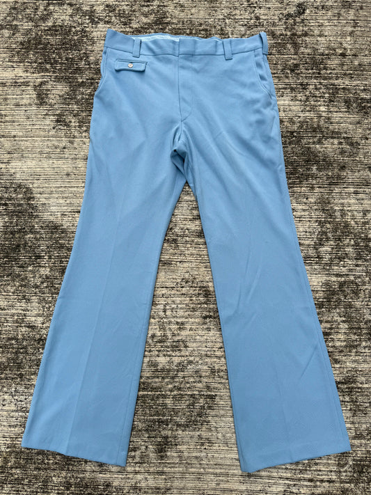 Vintage 1970s Light Blue Flare Trousers Wide Leg Disco Era Pants