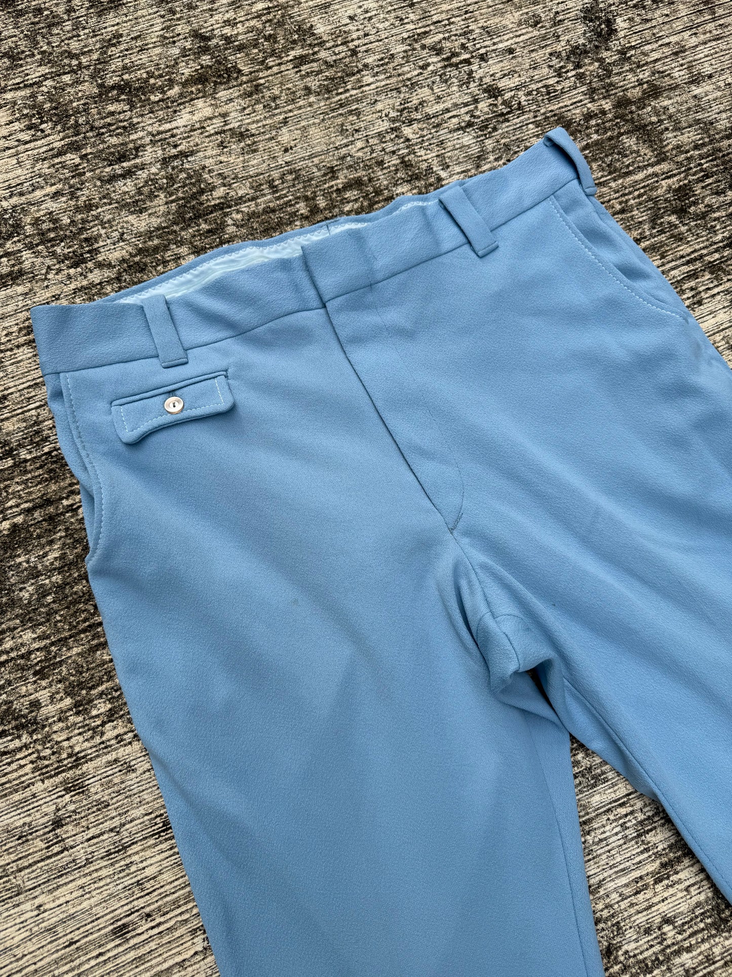 Vintage 1970s Light Blue Flare Trousers Wide Leg Disco Era Pants