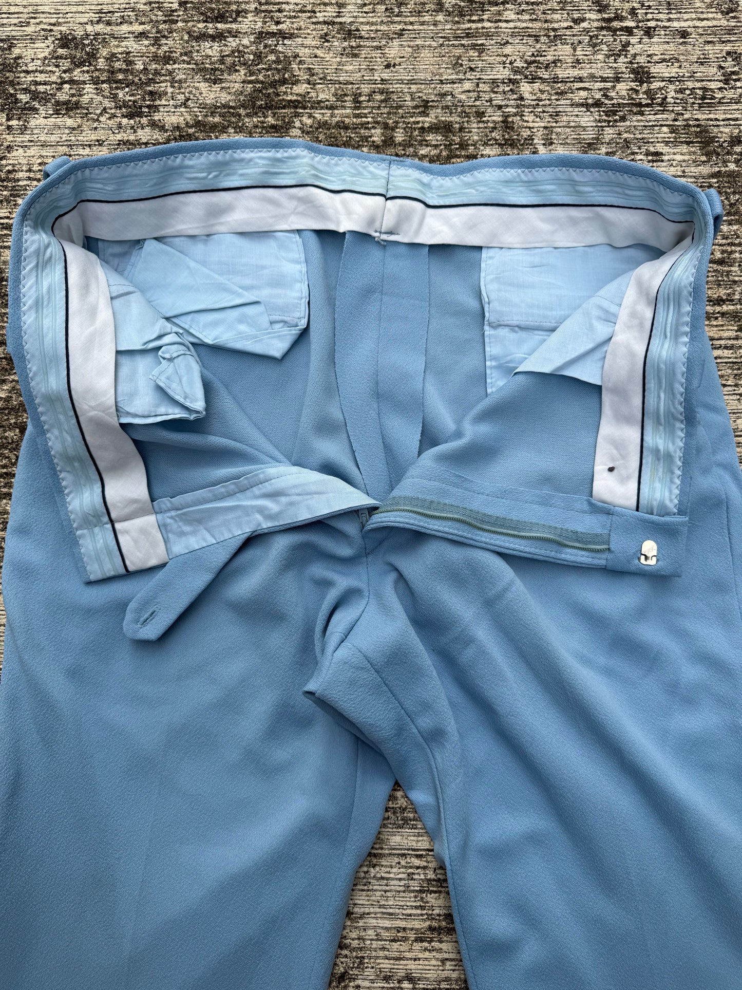 Vintage 1970s Light Blue Flare Trousers Wide Leg Disco Era Pants