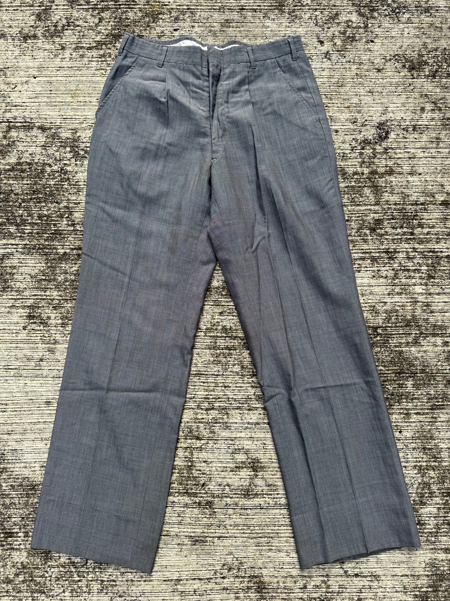 Vintage 60s Grey Gabardine Trousers Talon Zipper Anchor Hook Wool Blend Slacks