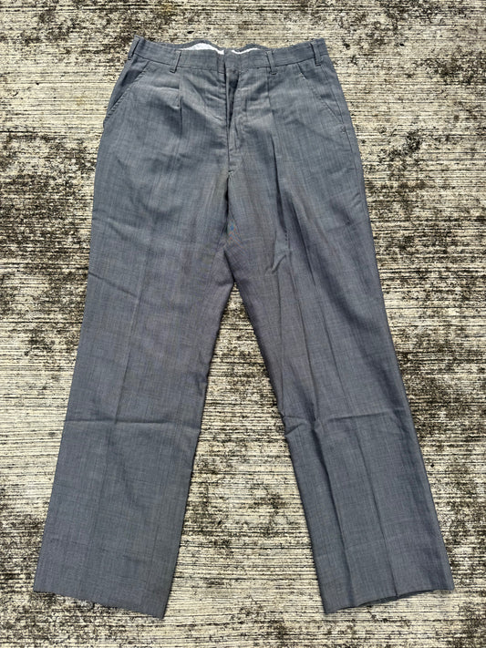Vintage 60s Grey Gabardine Trousers Talon Zipper Anchor Hook Wool Blend Slacks