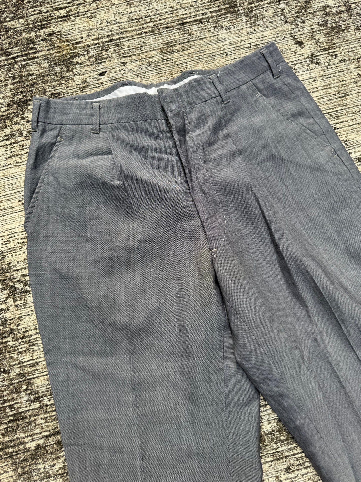 Vintage 60s Grey Gabardine Trousers Talon Zipper Anchor Hook Wool Blend Slacks