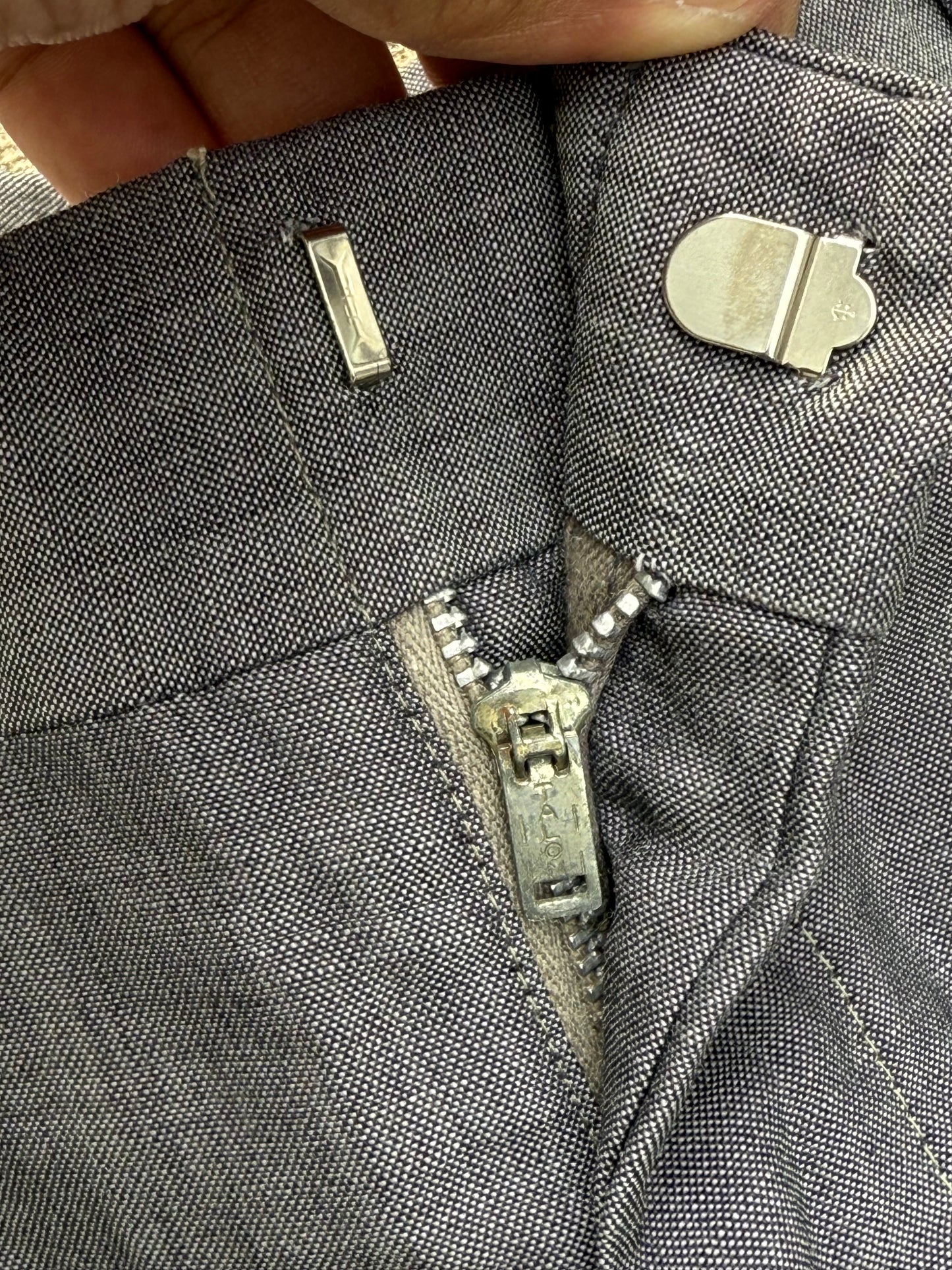 Vintage 60s Grey Gabardine Trousers Talon Zipper Anchor Hook Wool Blend Slacks