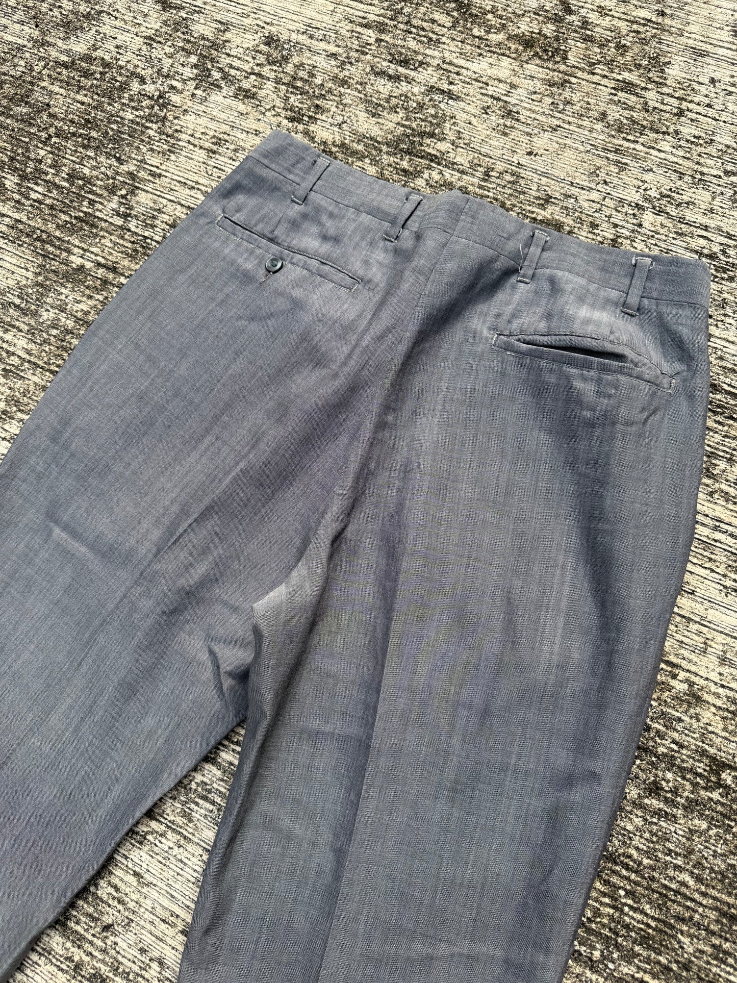 Vintage 60s Grey Gabardine Trousers Talon Zipper Anchor Hook Wool Blend Slacks