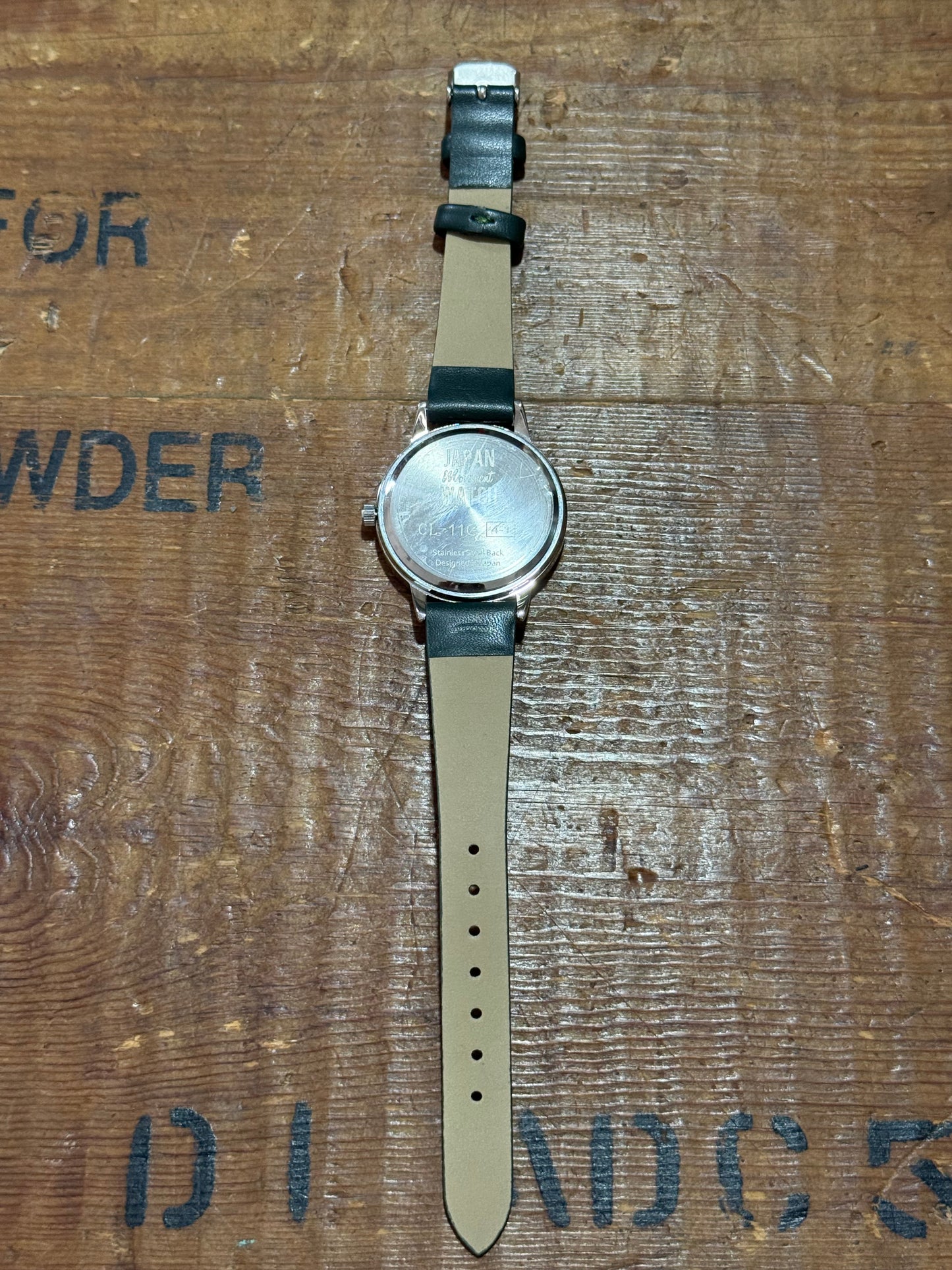 Japan Movement Quartz Watch Black Dial Green Leather Strap Minimalist Field Style