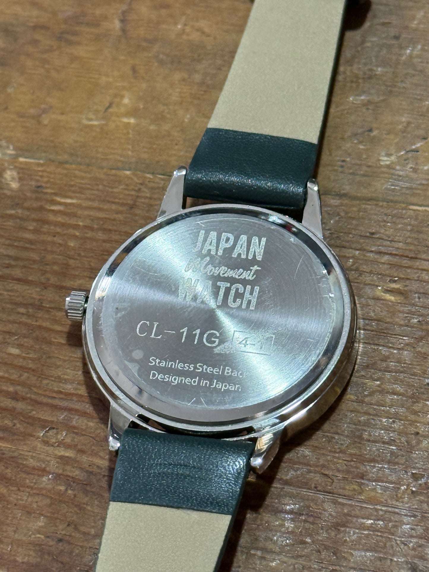 Japan Movement Quartz Watch Black Dial Green Leather Strap Minimalist Field Style