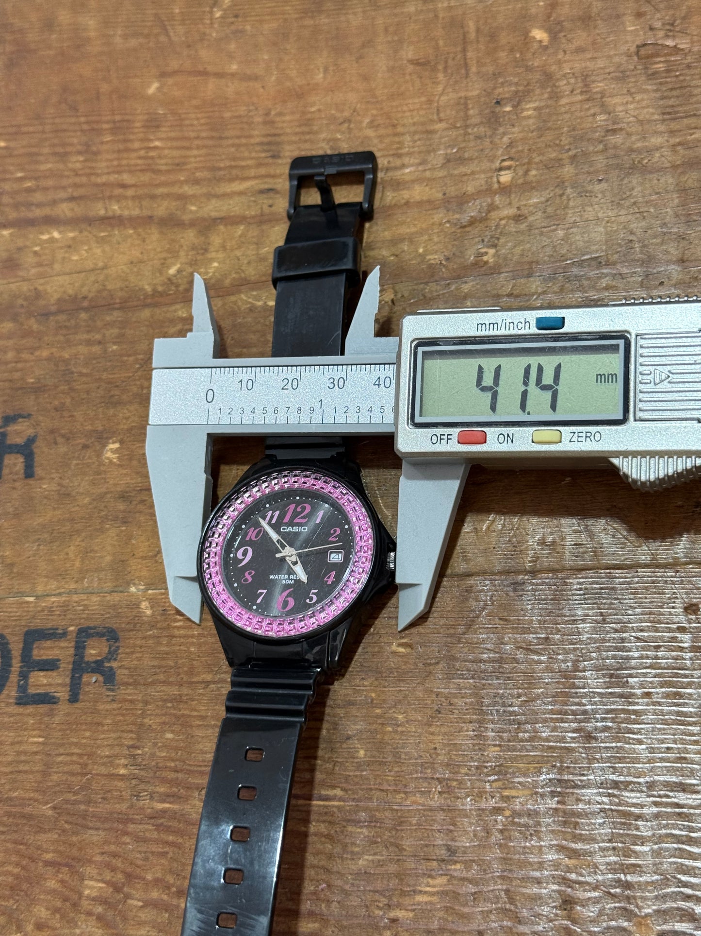Casio LX-500H Quartz Watch Pink Crystal Bezel Black Dial Y2K