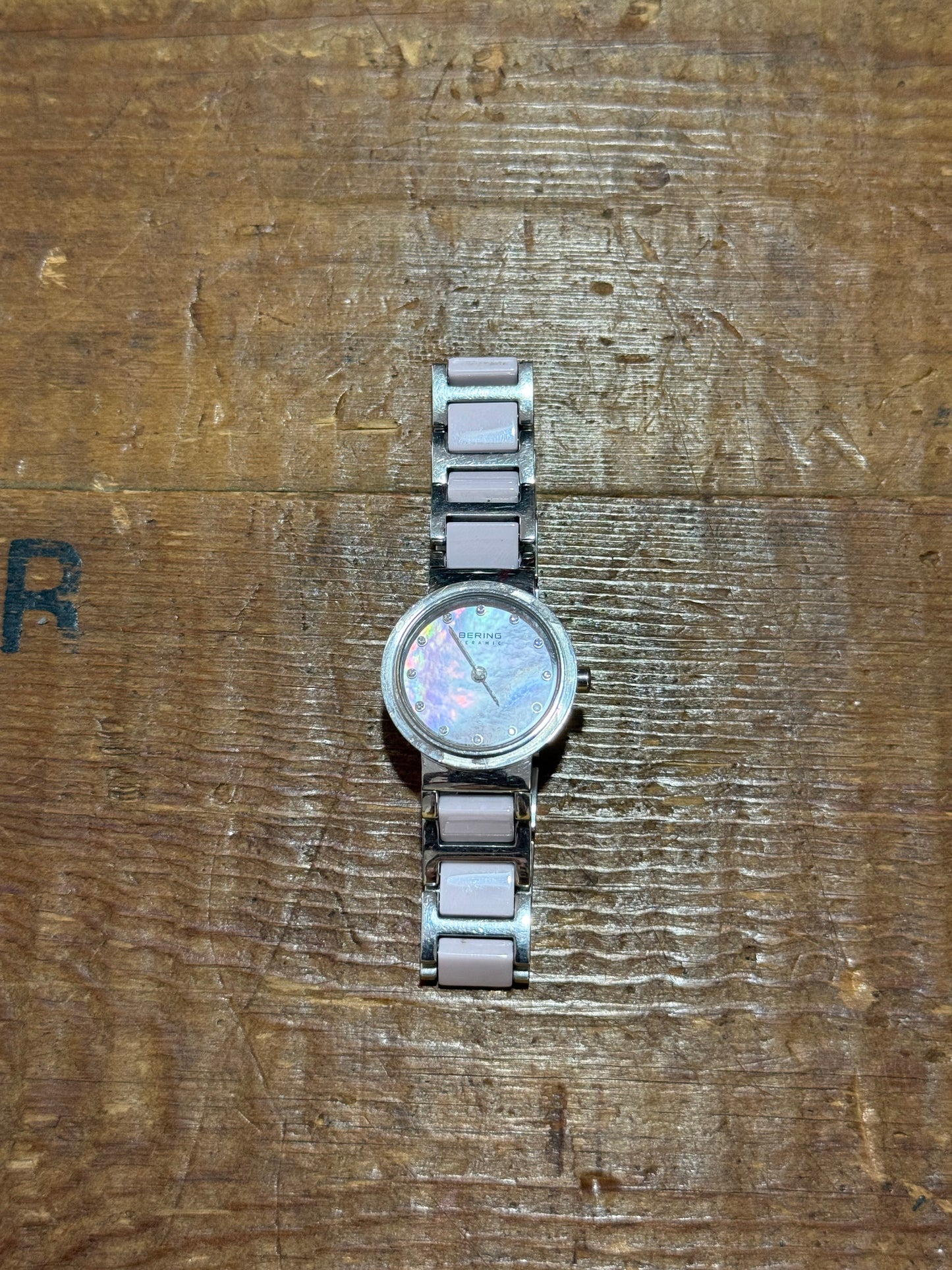 Bering Ceramic Watch Mother of Pearl Dial Pink Link Bracelet Women