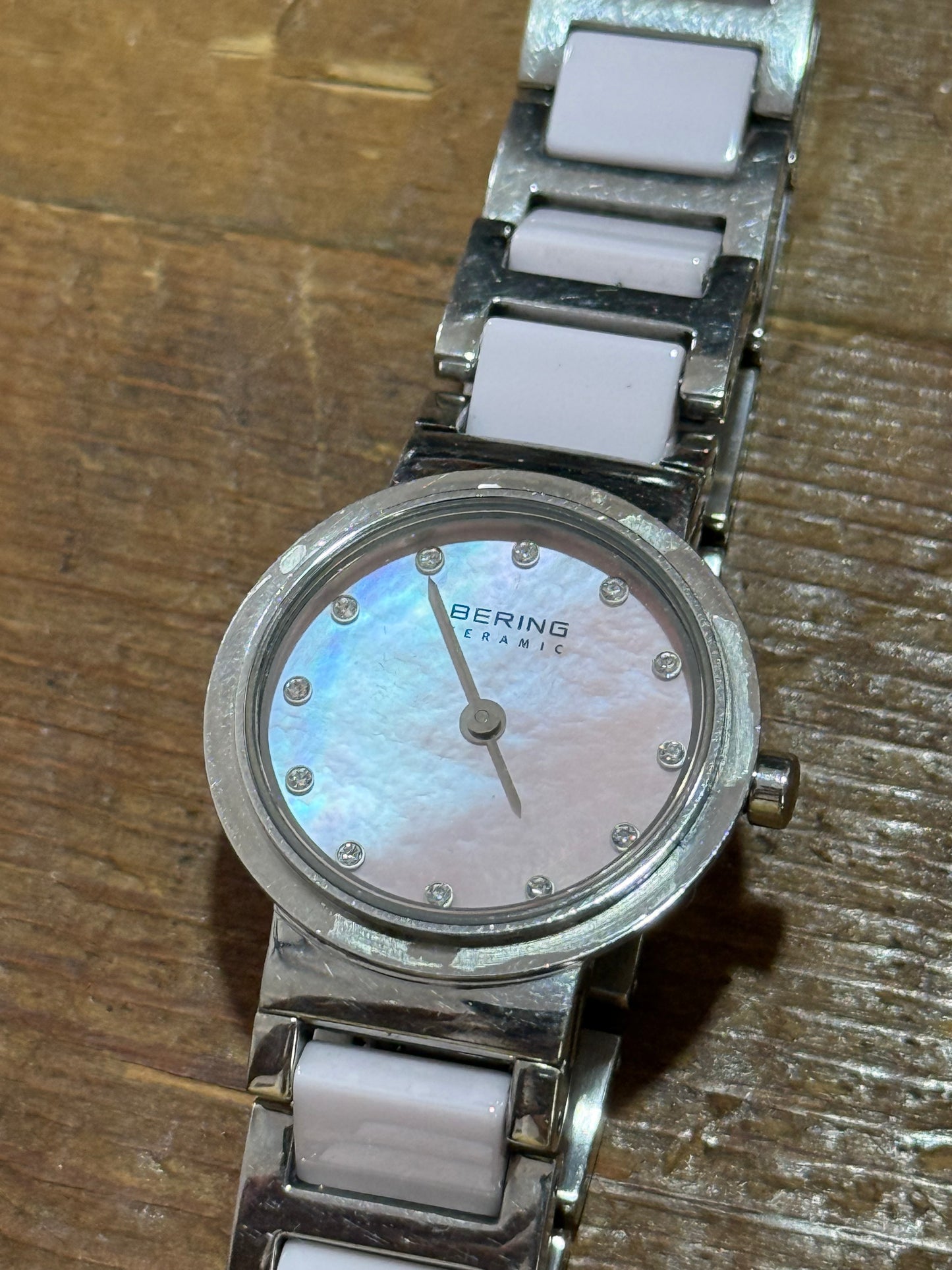 Bering Ceramic Watch Mother of Pearl Dial Pink Link Bracelet Women