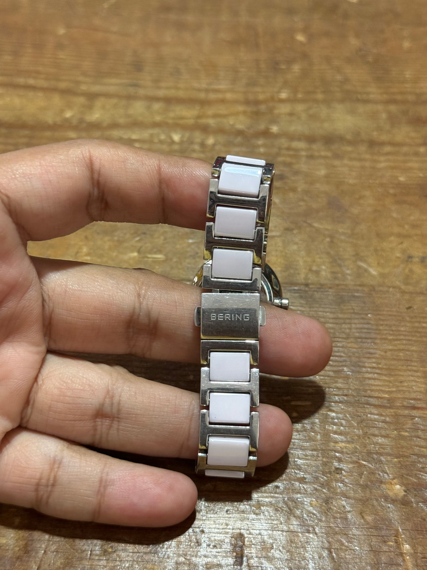 Bering Ceramic Watch Mother of Pearl Dial Pink Link Bracelet Women