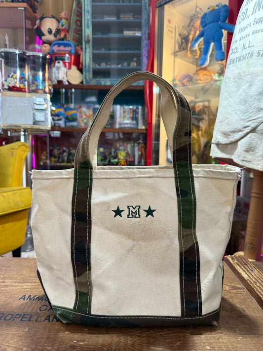 Vintage LL Bean Boat and Tote Canvas Bag Camo Trim Made in USA