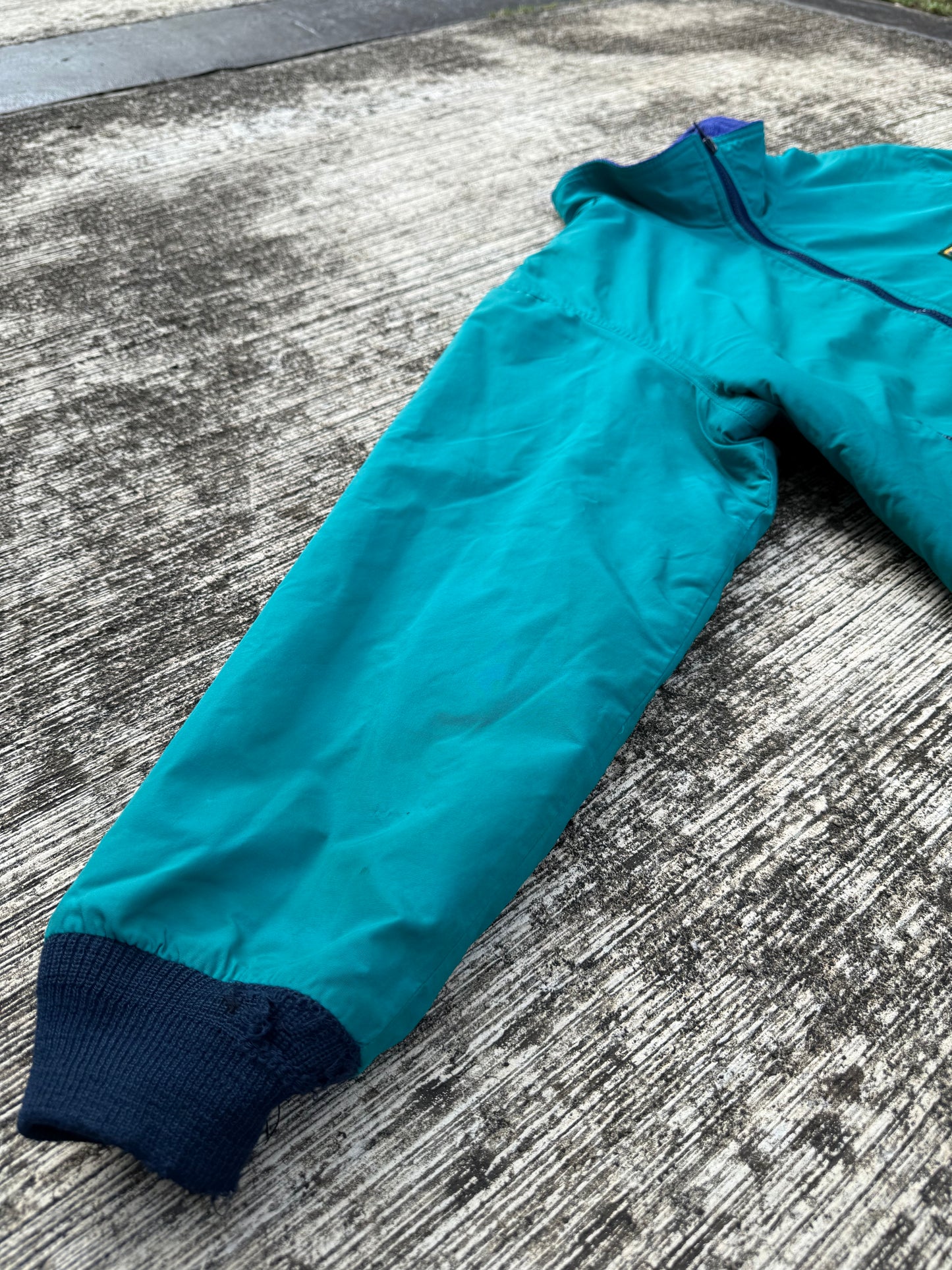 Vintage L.L.Bean Warm-Up Jacket – Made in USA Teal Nylon with Blue Fleece Lining