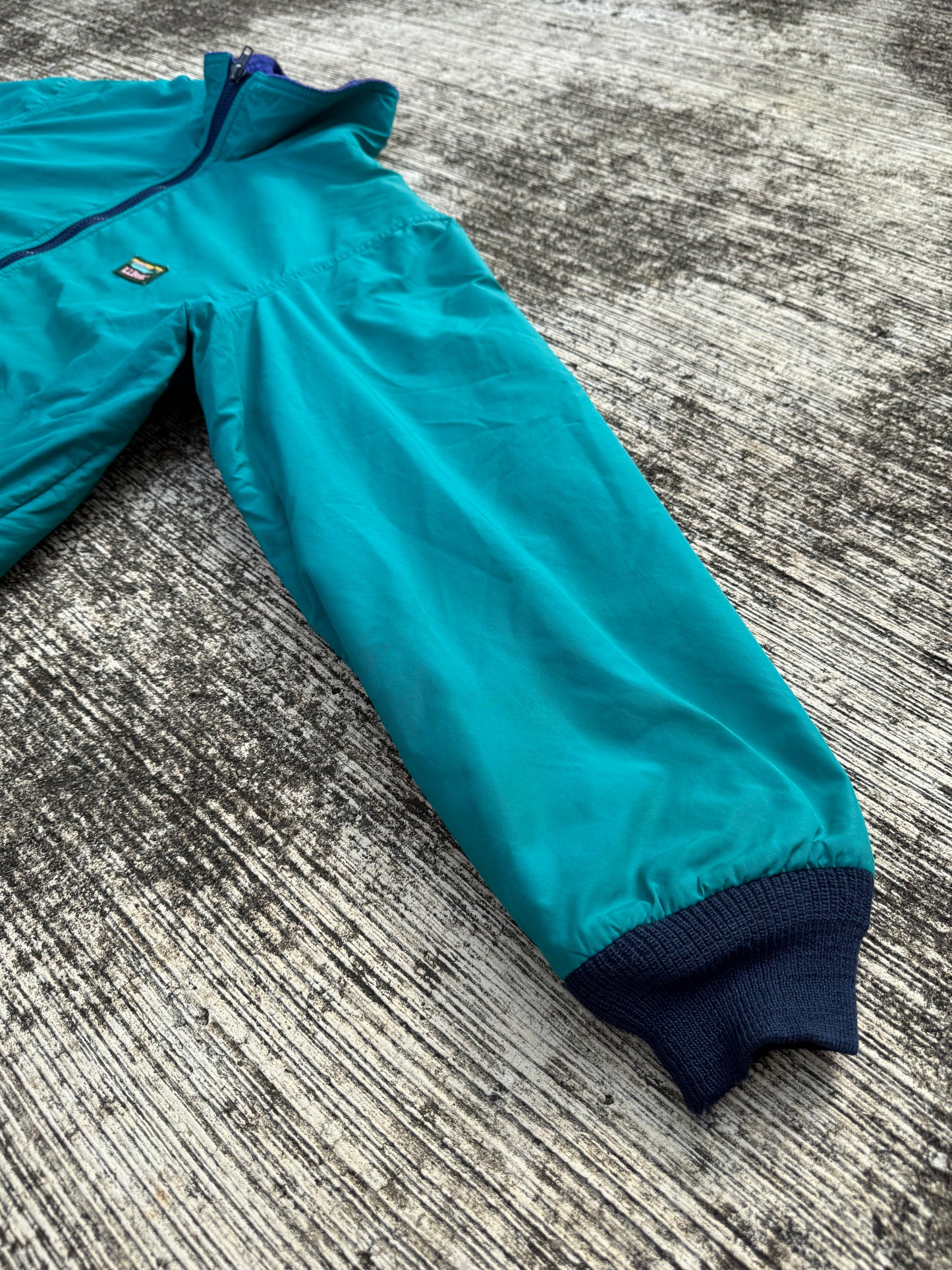 Vintage L.L.Bean Warm-Up Jacket – Made in USA Teal Nylon with Blue Fleece Lining