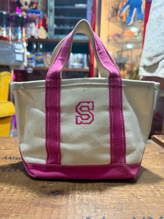 LL Bean Canvas Boat and Tote Bag Pink Trim Mini Tote