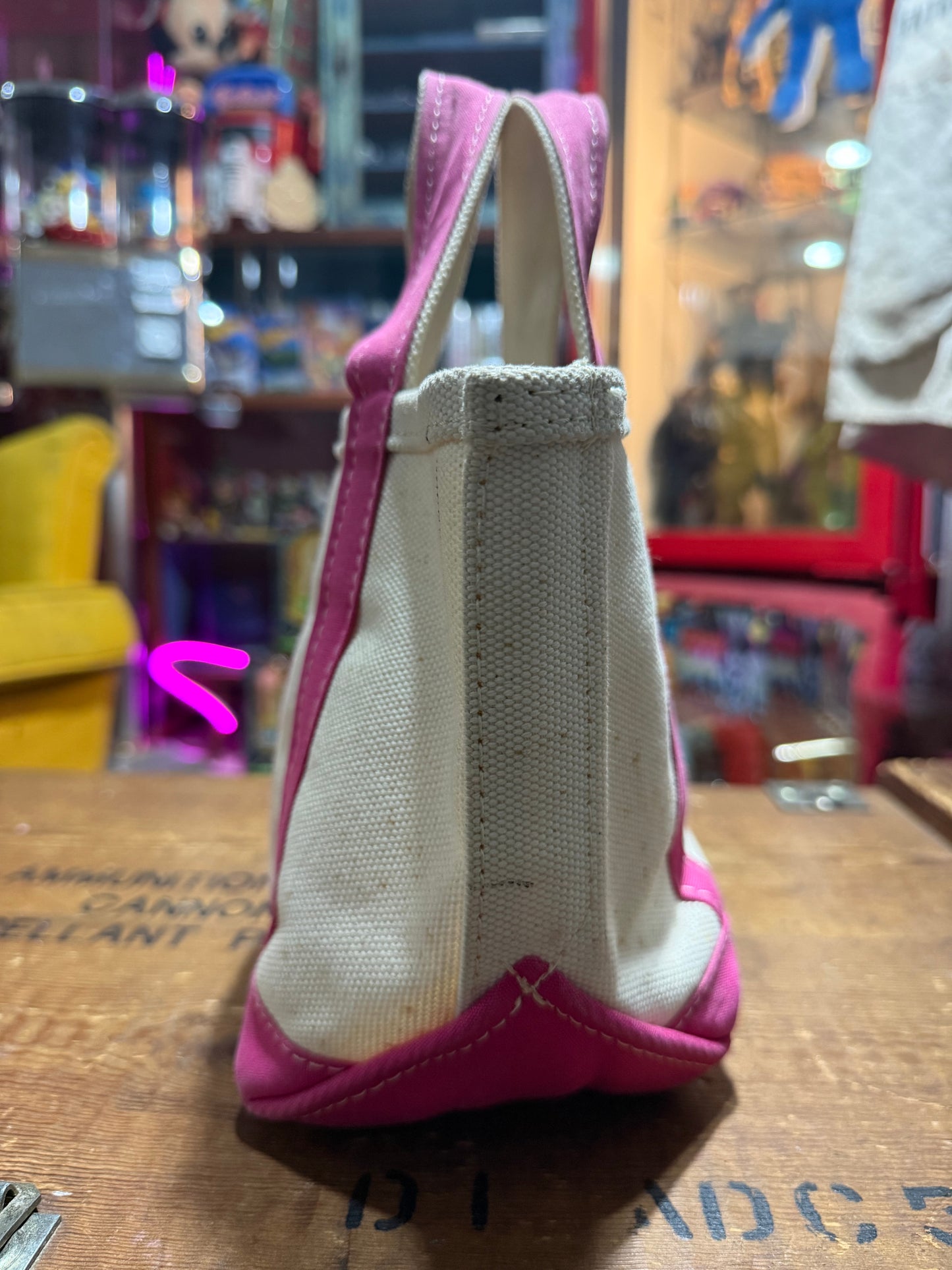 LL Bean Canvas Boat and Tote Bag Pink Trim Mini Tote