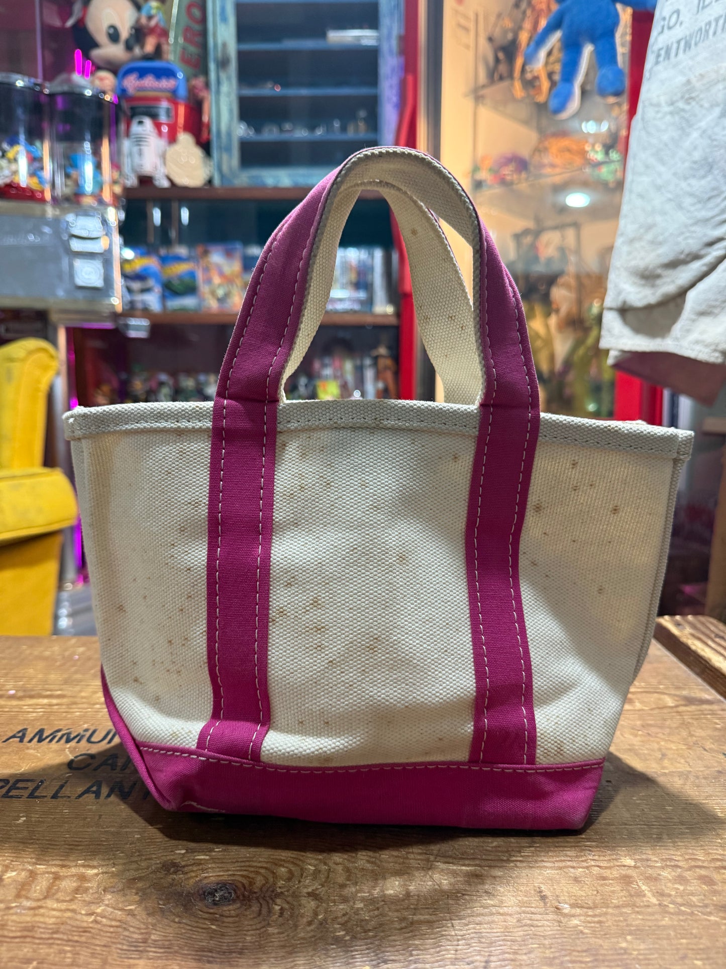 LL Bean Canvas Boat and Tote Bag Pink Trim Mini Tote