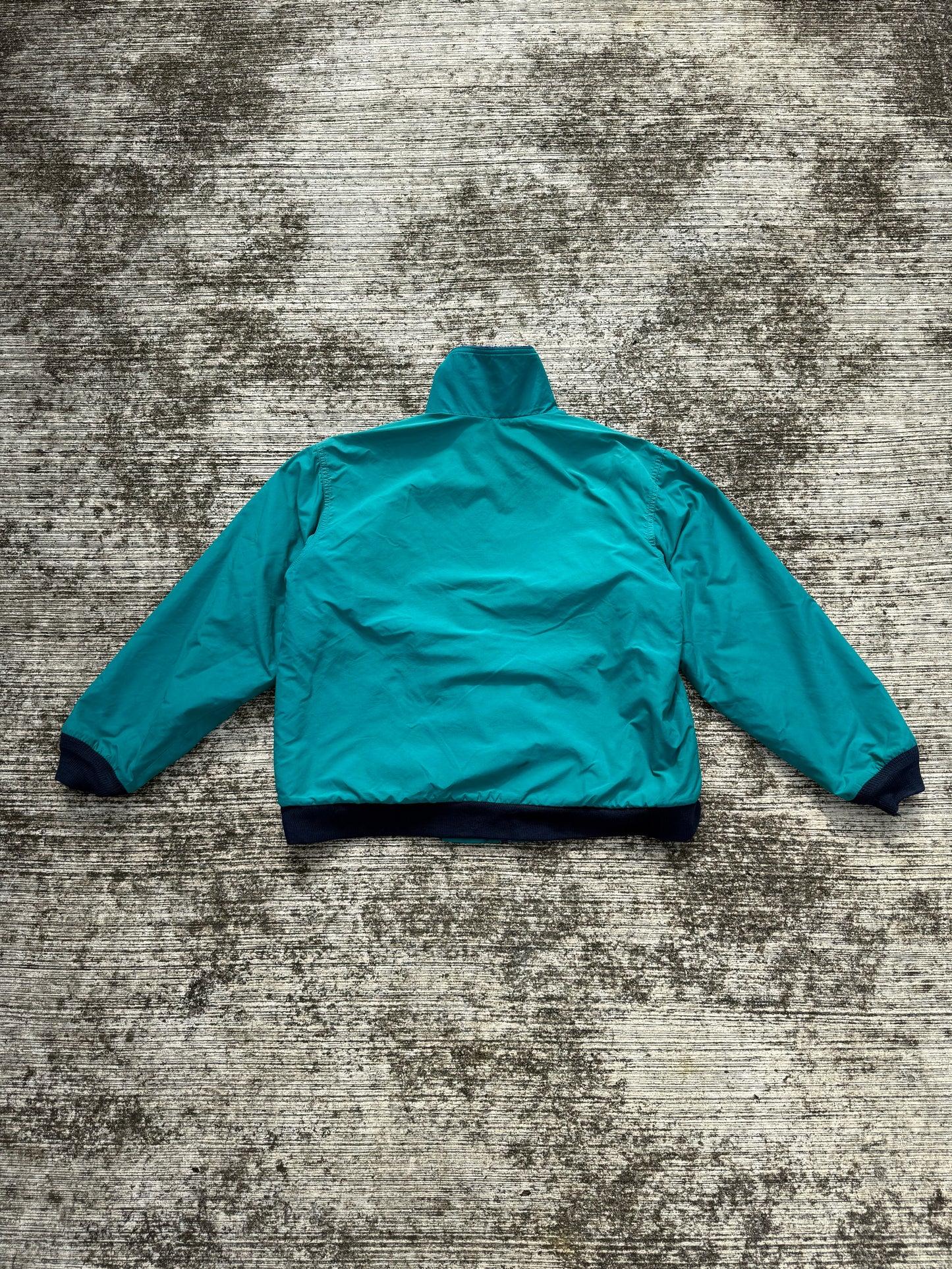 Vintage L.L.Bean Warm-Up Jacket – Made in USA Teal Nylon with Blue Fleece Lining