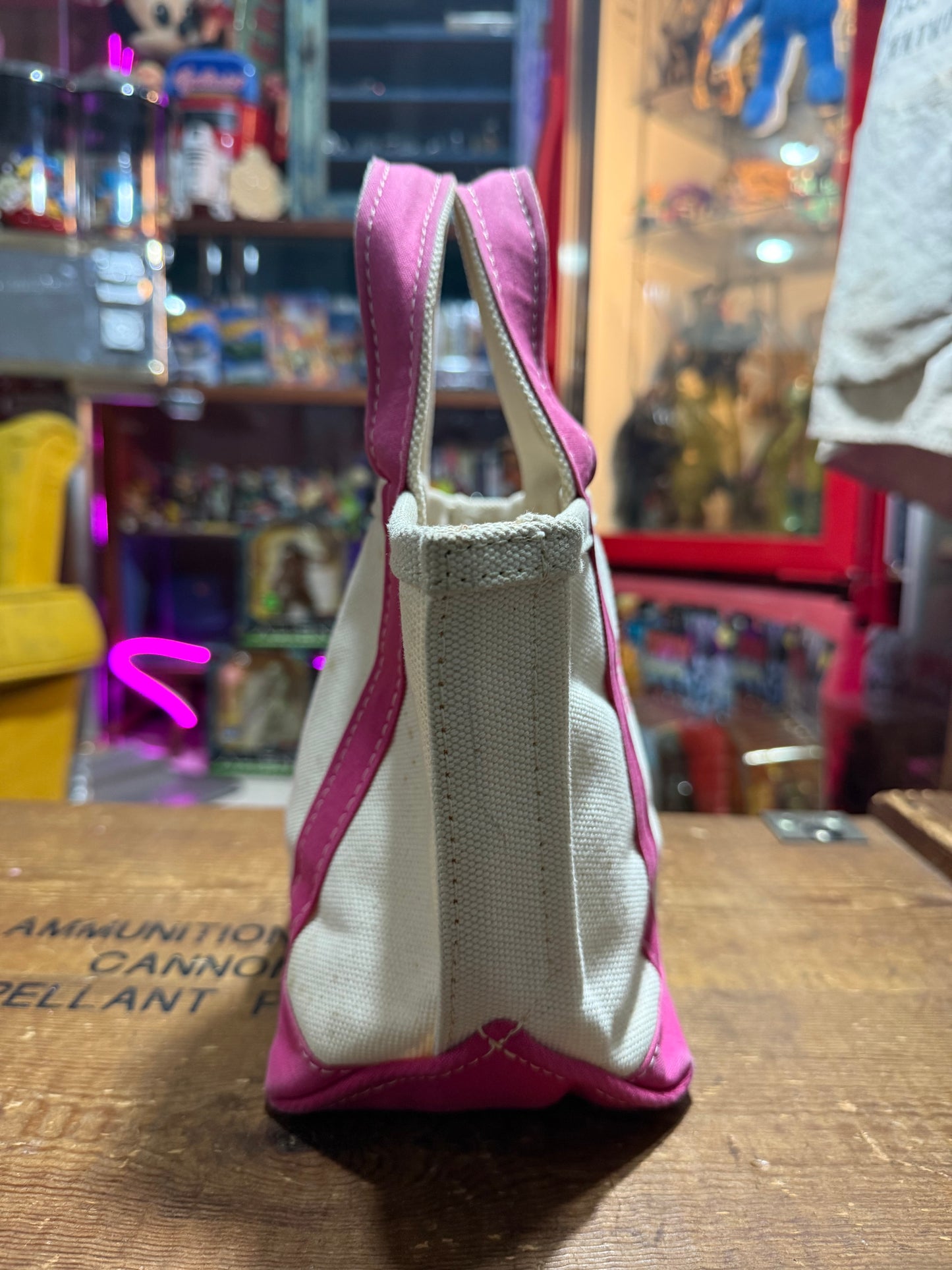 LL Bean Canvas Boat and Tote Bag Pink Trim Mini Tote