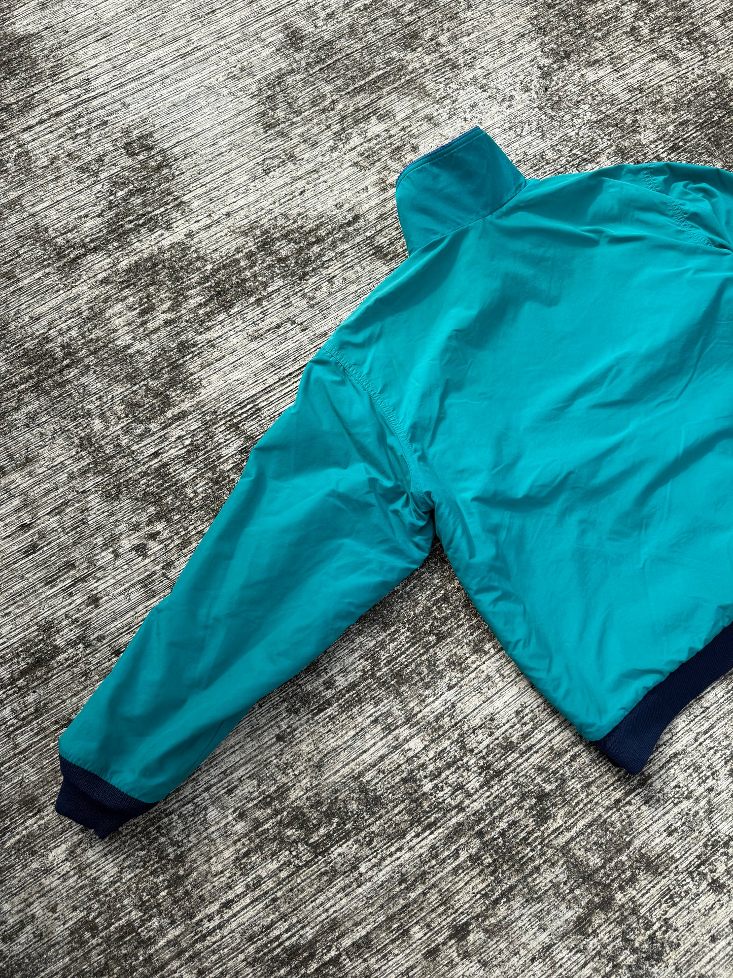 Vintage L.L.Bean Warm-Up Jacket – Made in USA Teal Nylon with Blue Fleece Lining