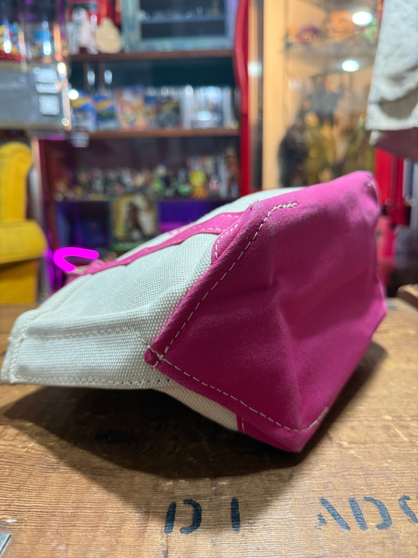 LL Bean Canvas Boat and Tote Bag Pink Trim Mini Tote
