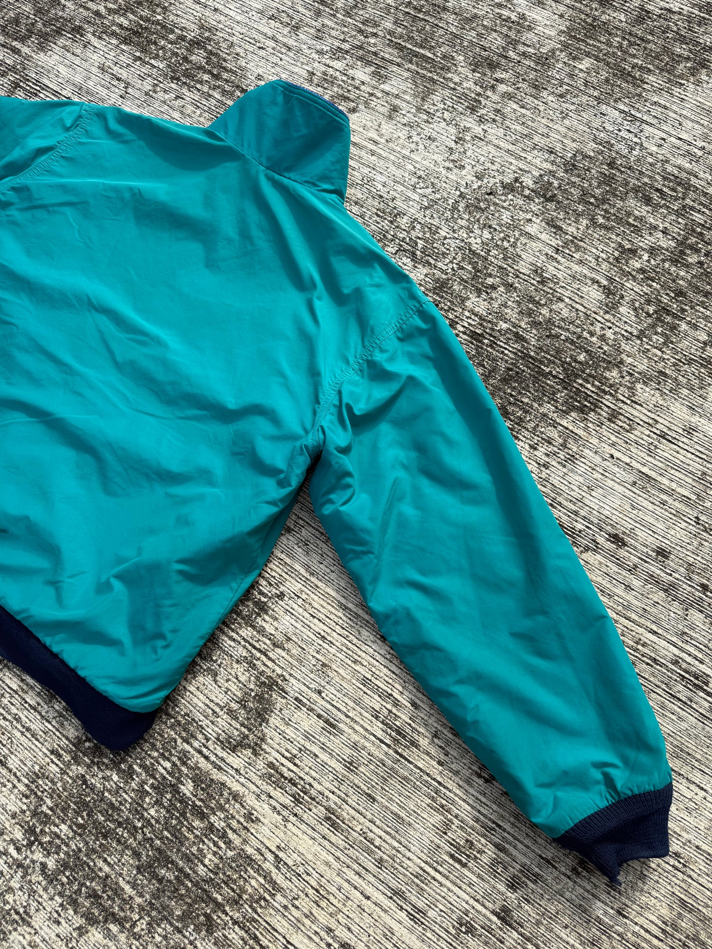Vintage L.L.Bean Warm-Up Jacket – Made in USA Teal Nylon with Blue Fleece Lining