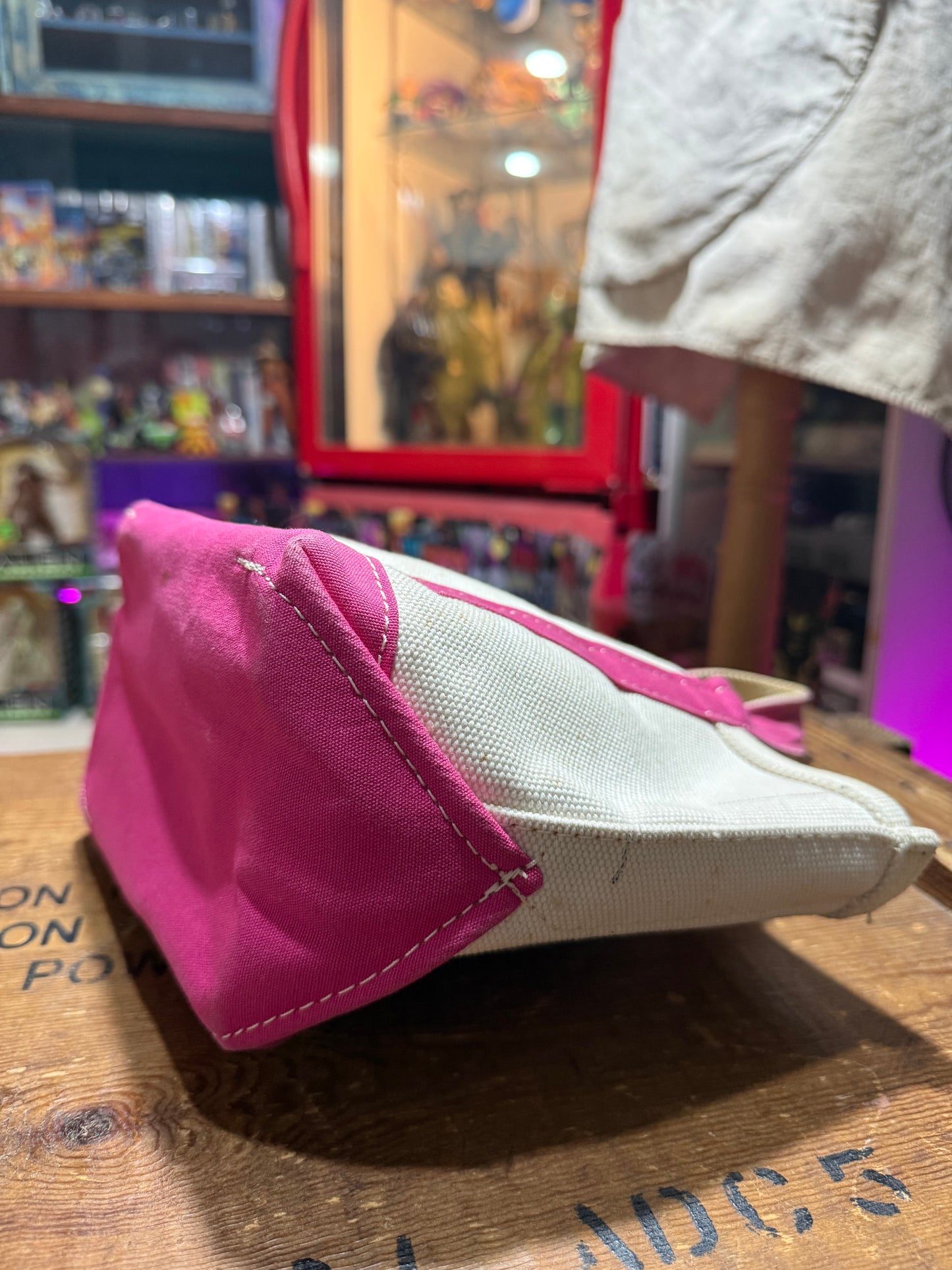 LL Bean Canvas Boat and Tote Bag Pink Trim Mini Tote