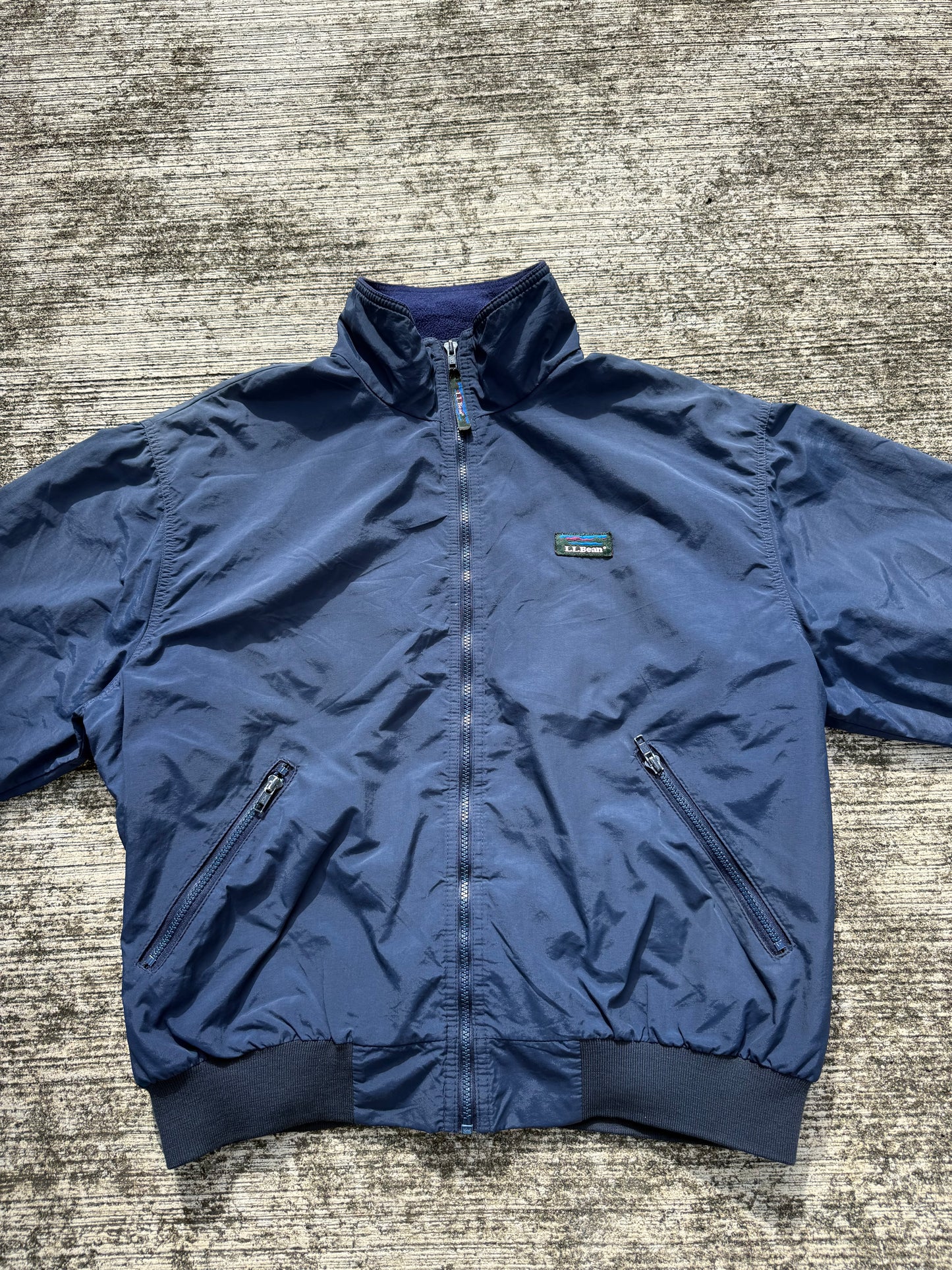 Vintage L.L.Bean Three-Season Jacket – Navy Blue Fleece-Lined Windbreaker USA Made