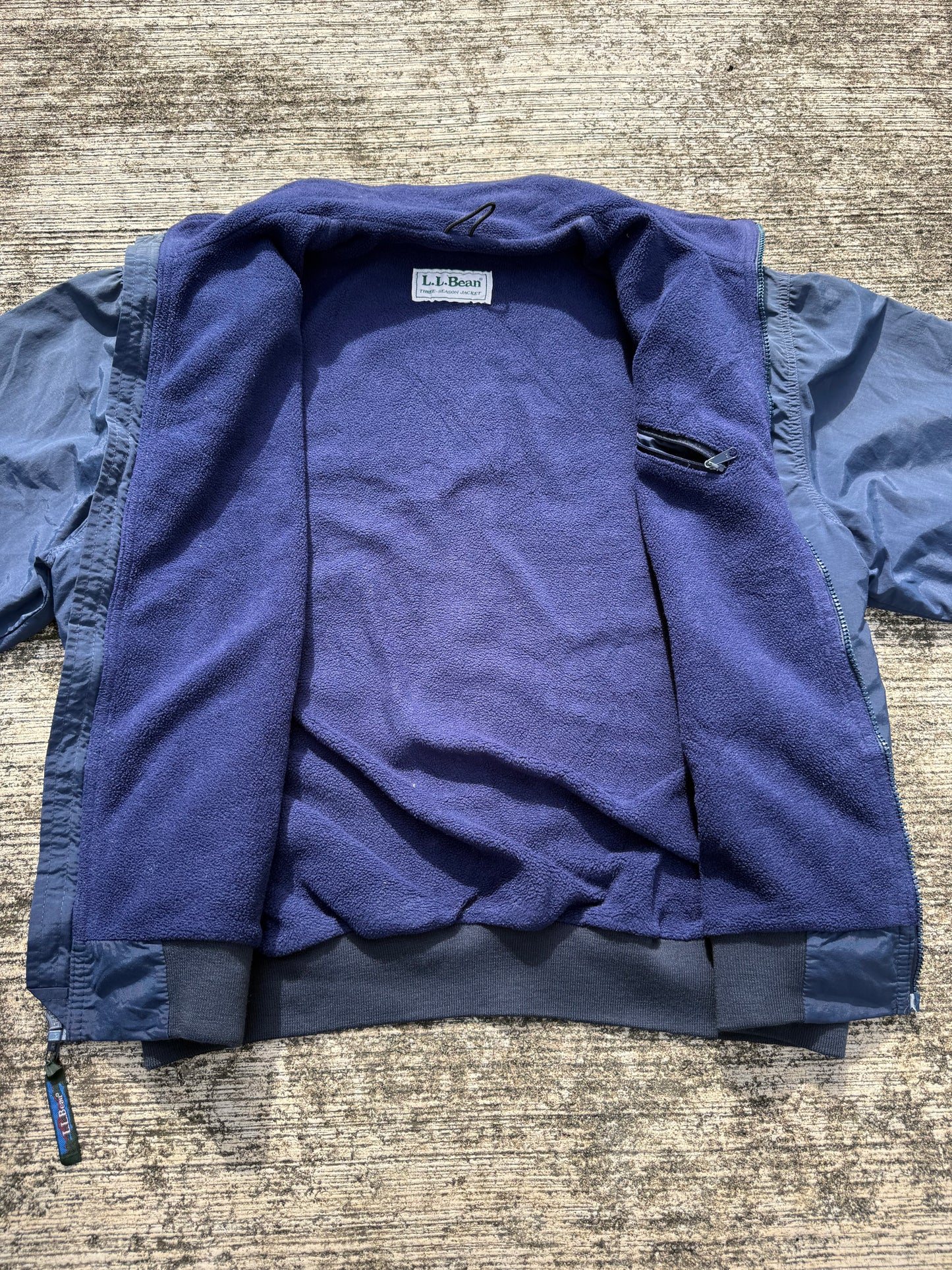 Vintage L.L.Bean Three-Season Jacket – Navy Blue Fleece-Lined Windbreaker USA Made