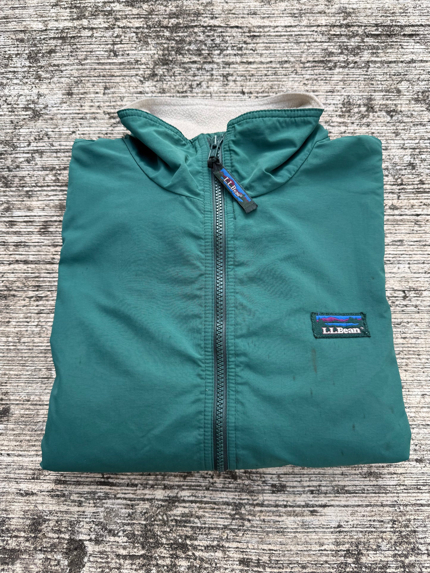 Vintage L.L. Bean Three-Season Jacket Green Fleece Lined Zip Up Made in USA