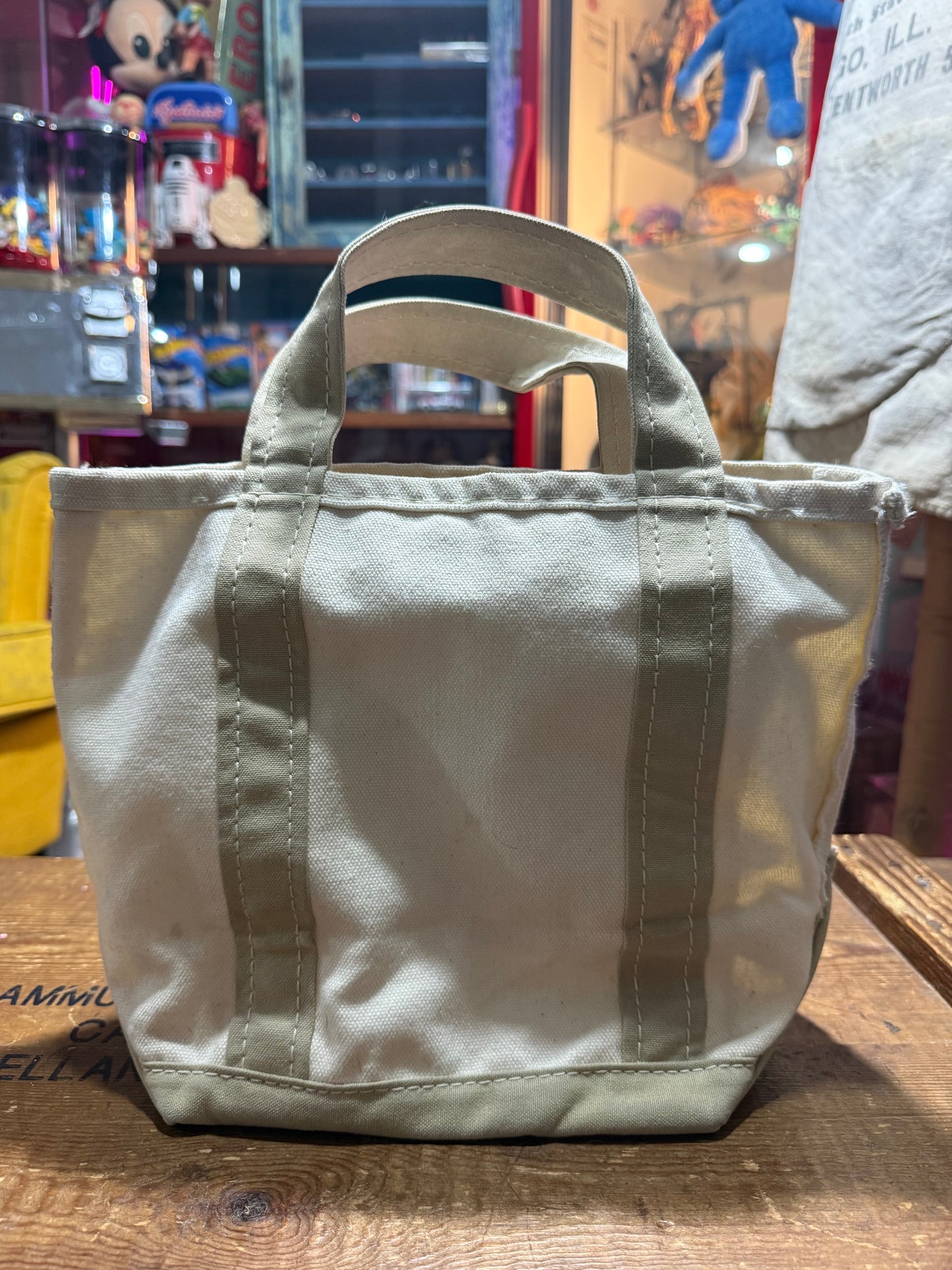 Vintage LL Bean Boat and Tote Canvas Bag Natural Green Trim Small USA