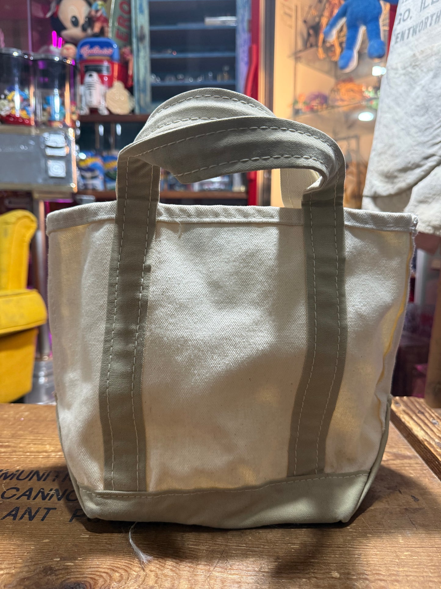 Vintage LL Bean Boat and Tote Canvas Bag Natural Green Trim Small USA