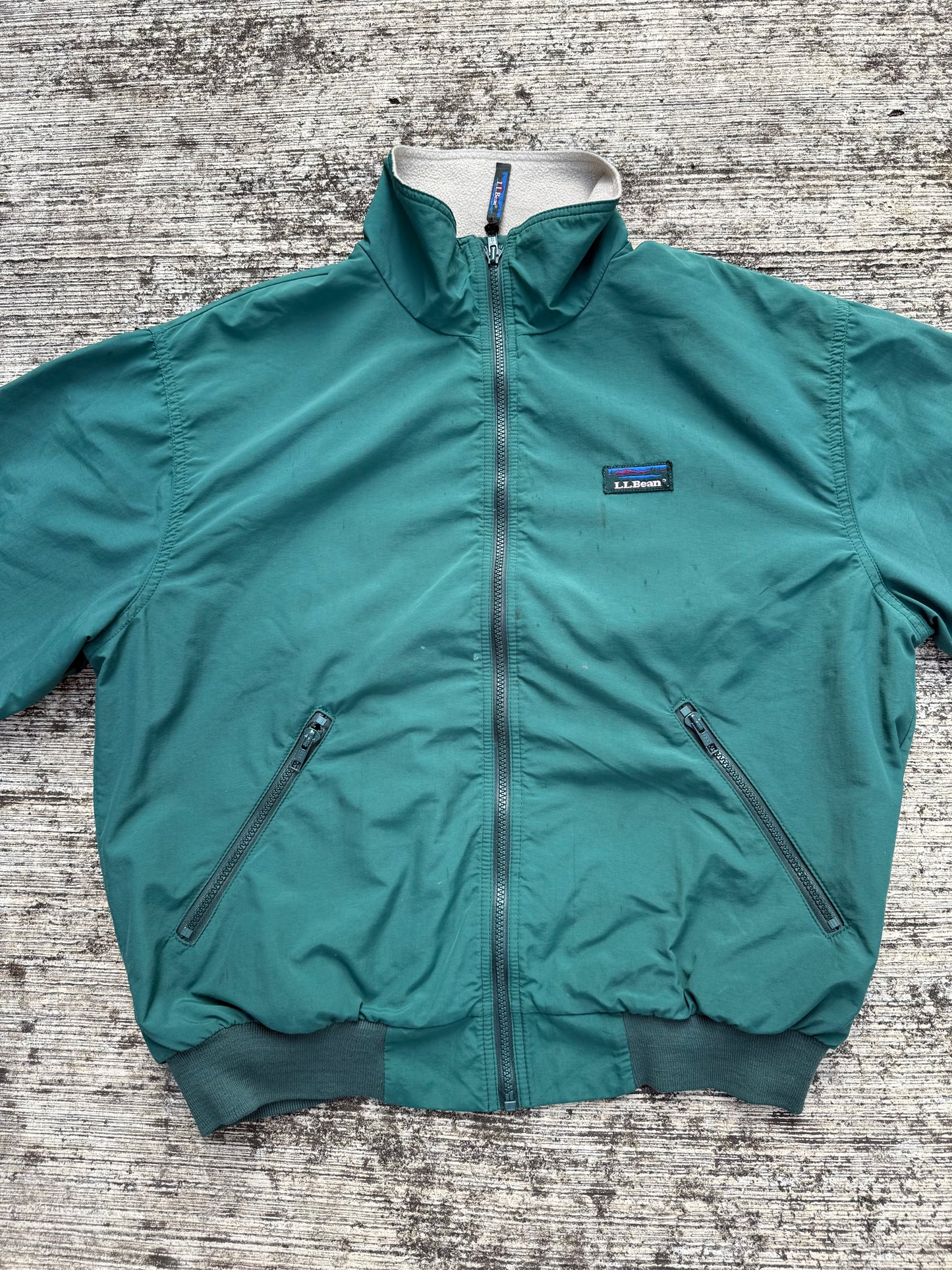 Vintage L.L. Bean Three-Season Jacket Green Fleece Lined Zip Up Made in USA