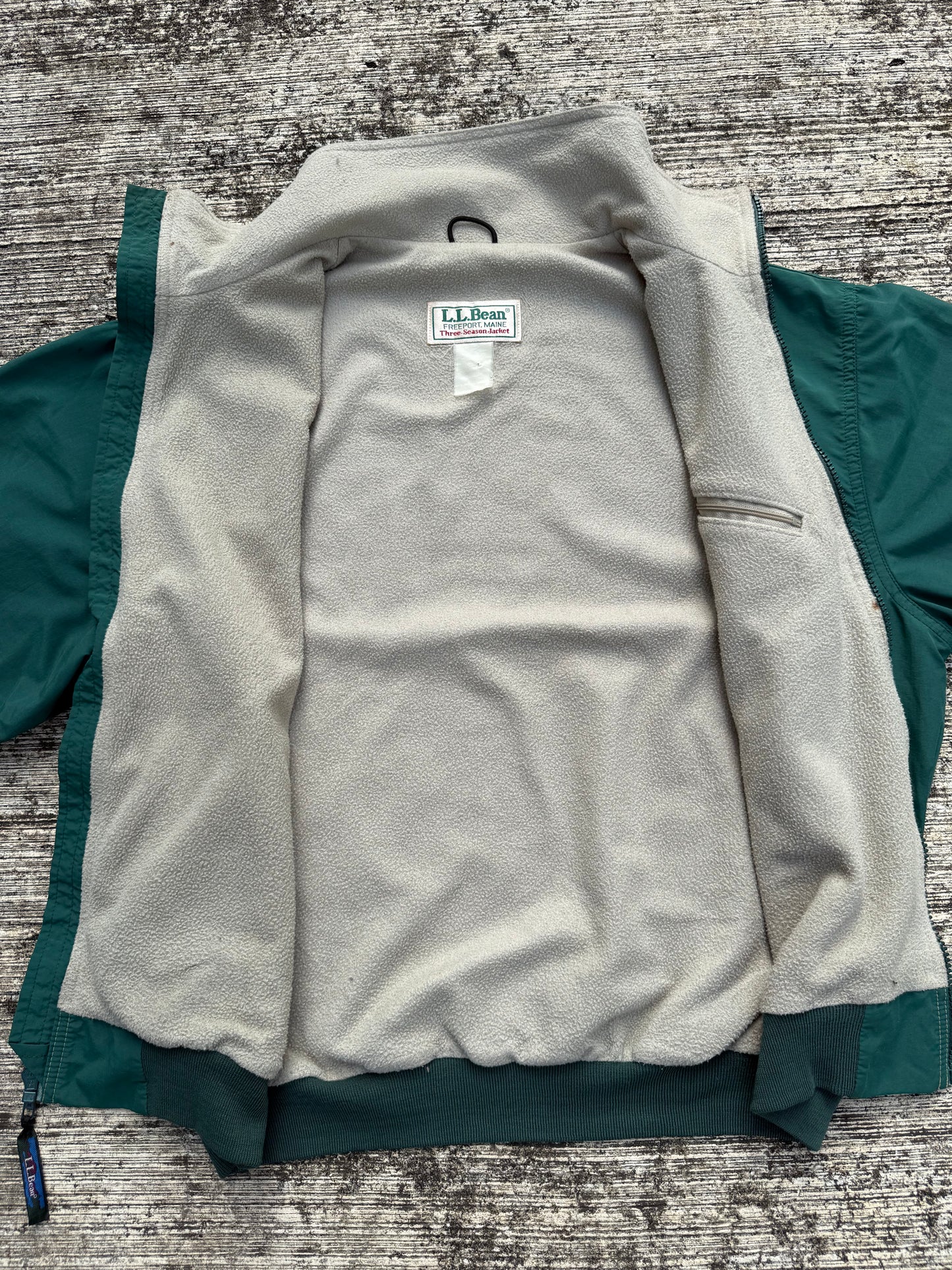 Vintage L.L. Bean Three-Season Jacket Green Fleece Lined Zip Up Made in USA