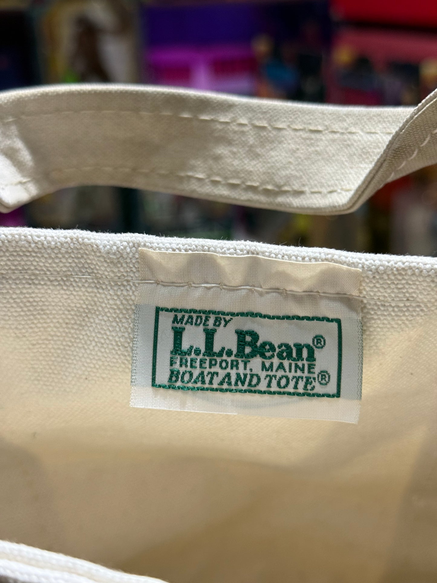 Vintage LL Bean Boat and Tote Canvas Bag Natural Green Trim Small USA