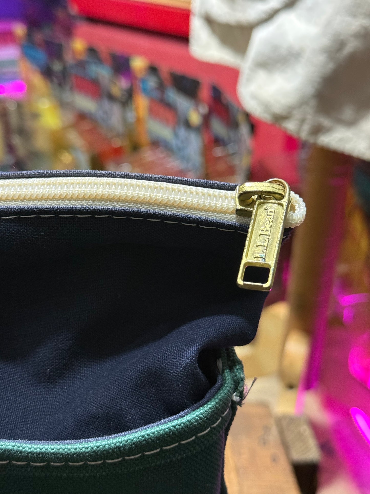 Vintage LL Bean Boat and Tote Zip Top Canvas Bag Dark Green Navy Trim